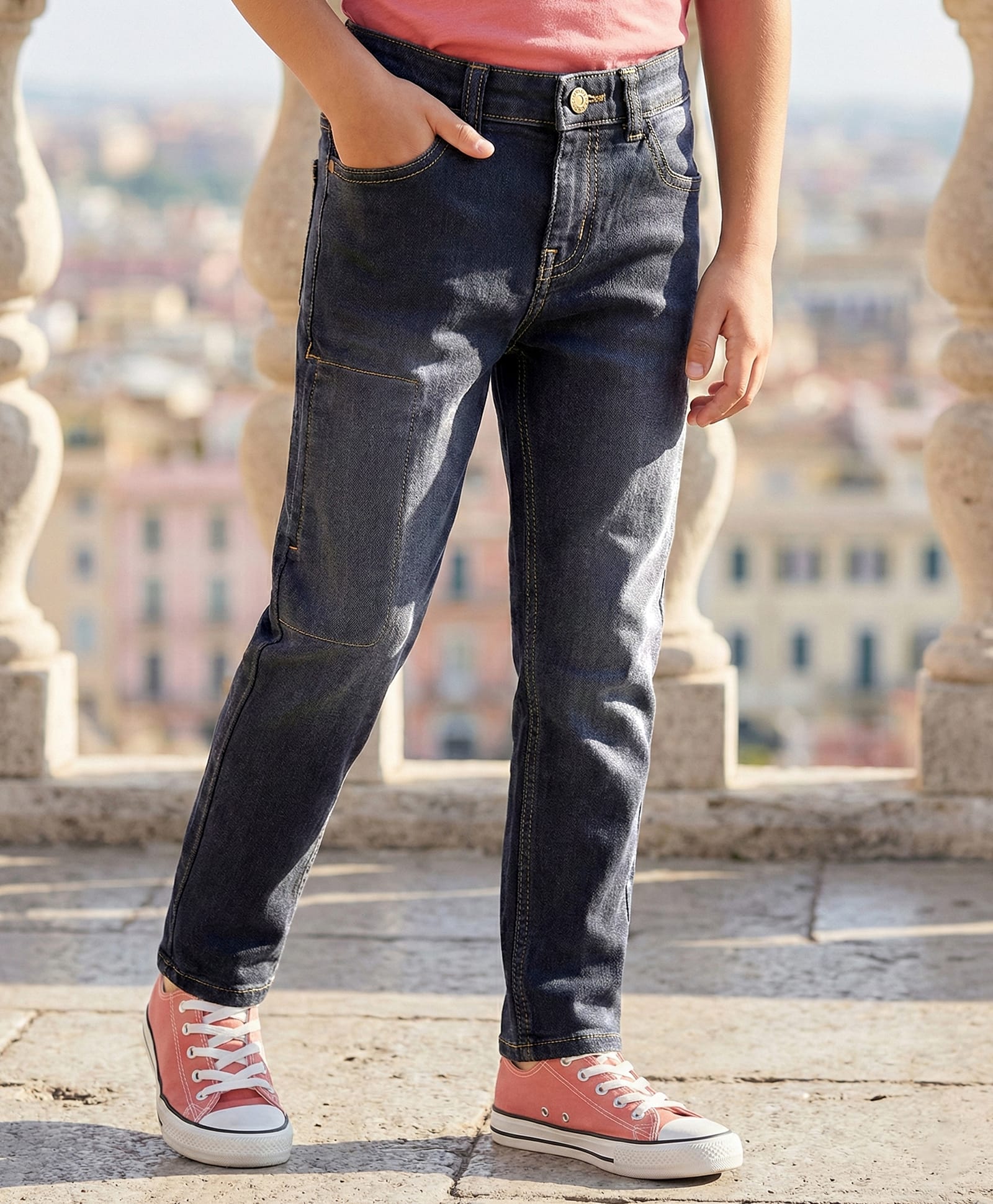 Pine Kids Woven Full Length Washed Denim Jeans - Grey-picture-16
