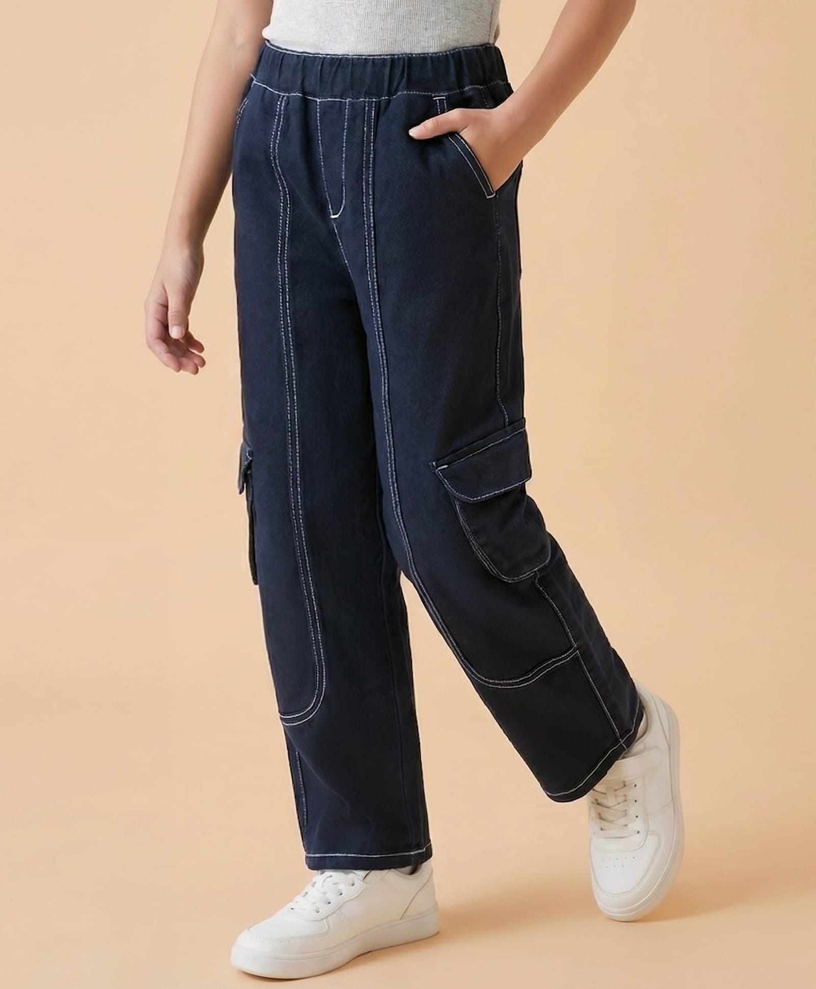 Pine Kids Denim Woven Full Length Washed Jeans - Black-picture-19