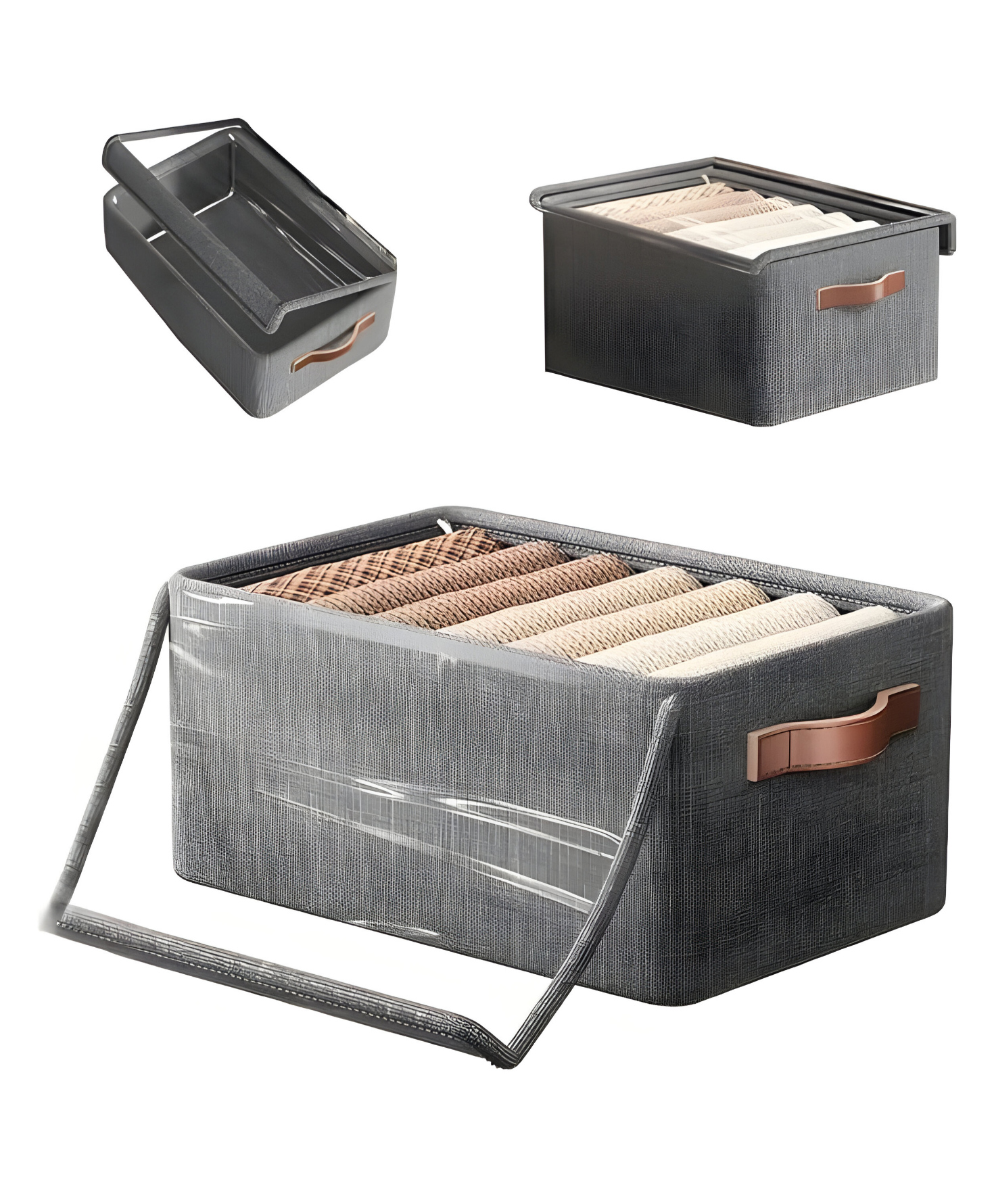 COZY VIBES Cloth Storage Basket with Transparent Lid - Foldable Organizer Box with Handles for Clothes, Perfect for Closets, Wardrobes, and Home Organization- PACK OF 1- COLOR MAY VARY