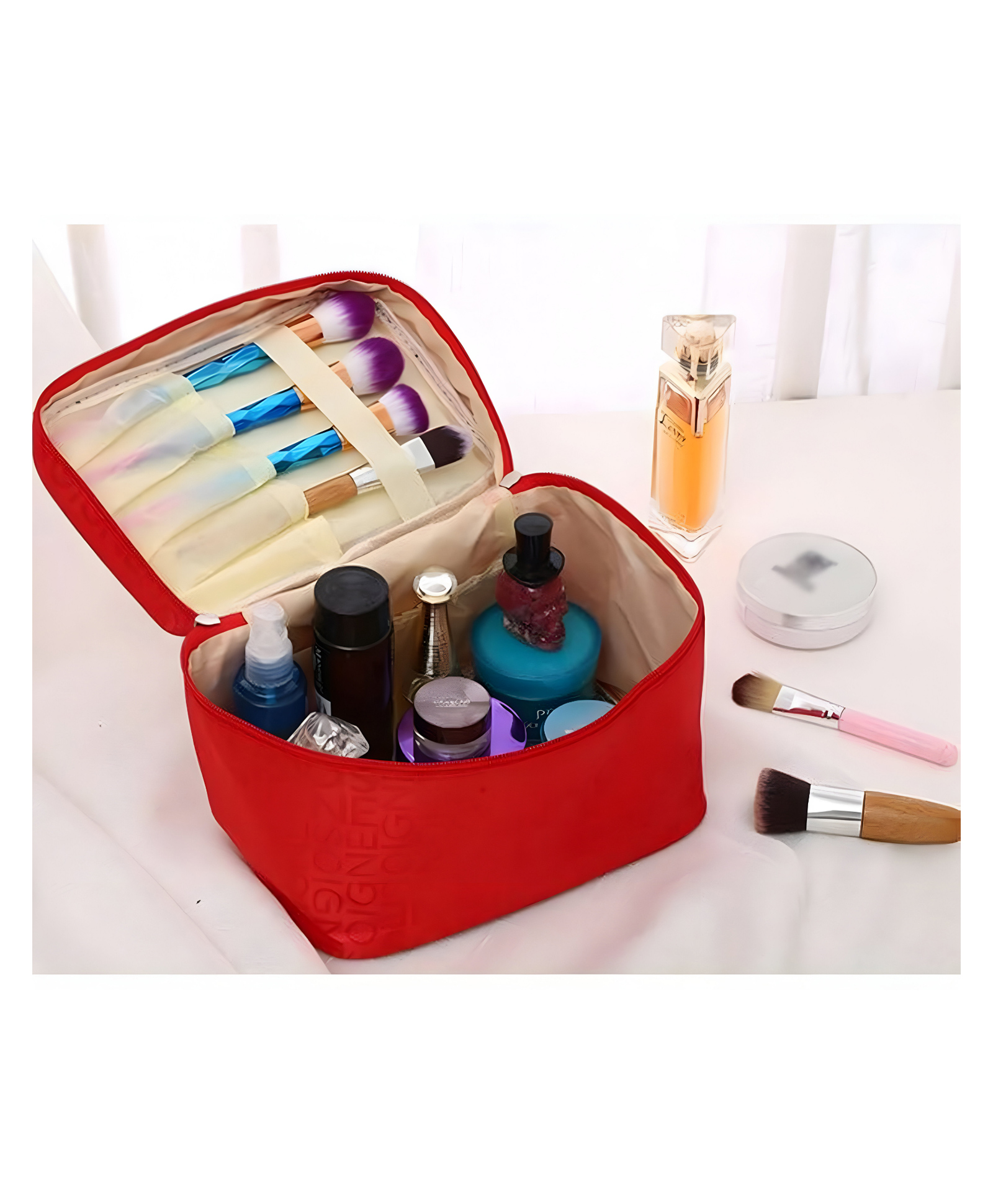 COZY VIBES Travel Makeup Bag Portable Small Mini Cosmetic Organizer Storage Case with Handle for Jewelry, Lipstick, Cosmetic Box- PACK OF 1- COLOR MAY VARY-image-48