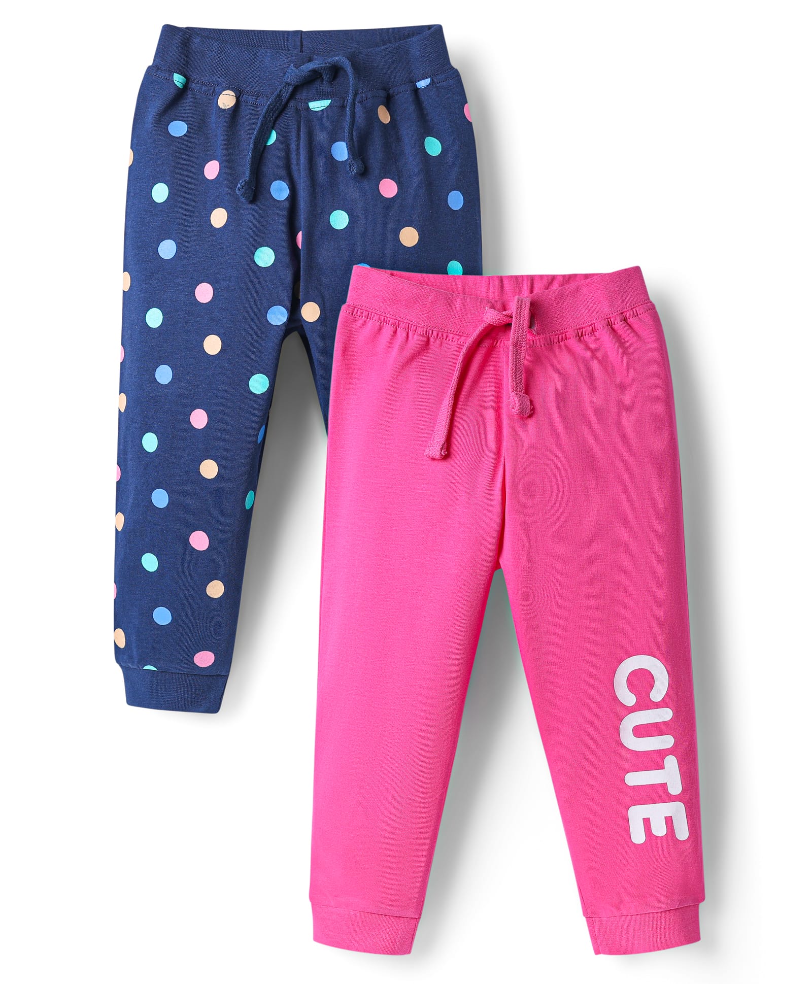 Babyhug Single Jersey Knit Full Length Lounge Pant With Polka Dots & Text Print Pack Of 2 - Pink & Navy Blue-picture-28