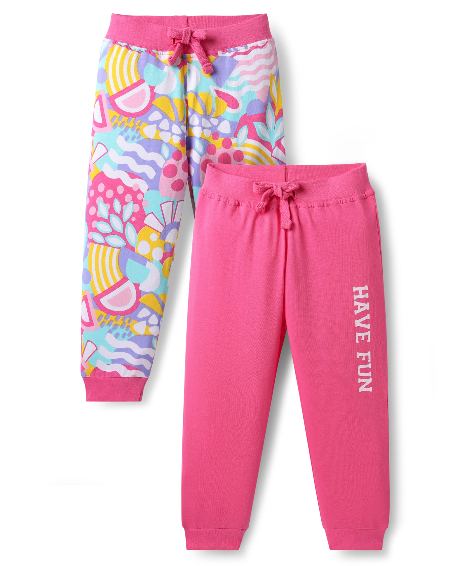 Babyhug Single Jersey Knit Full Length Lounge Pants With Text Print Pack Of 2 - Pink & Light Blue-picture-19