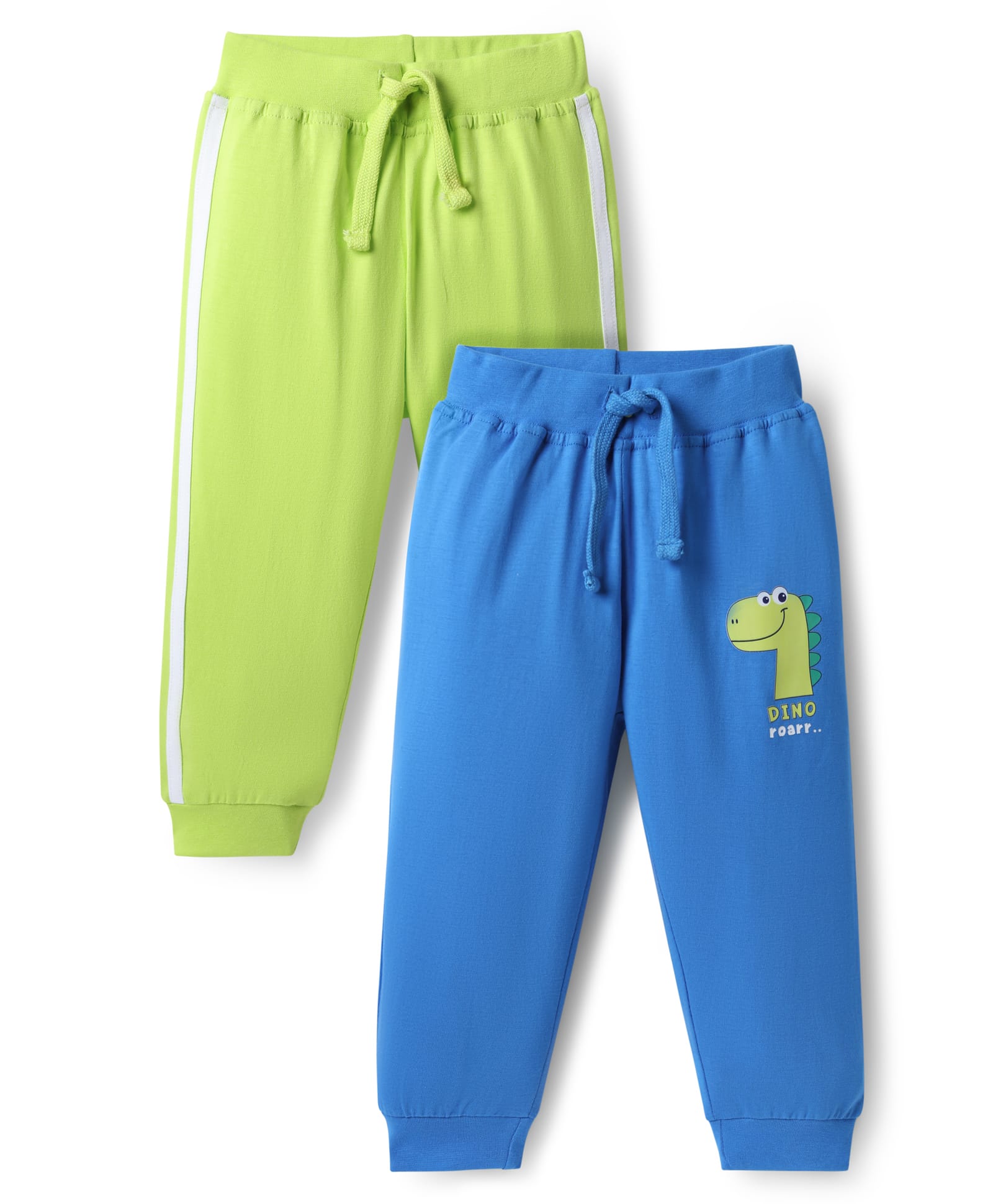 Babyhug Single Jersey Knit Lounge Pant Wit Dino Print & Tape Detailing Pack Of 2 - Blue & Light Green-picture-24