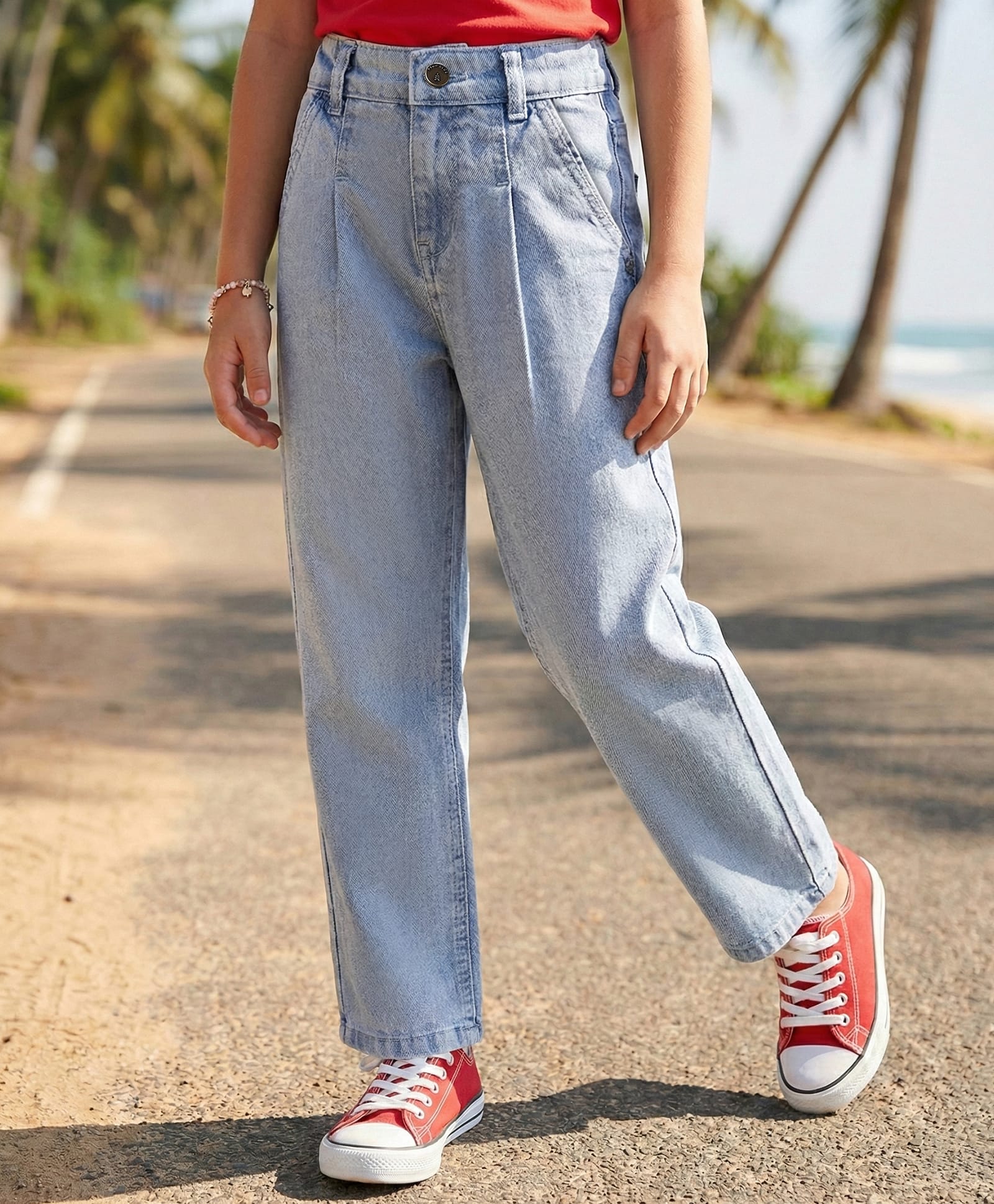 Pine Kids Woven Full Length Washed Denim Jeans - Light Blue-picture-18