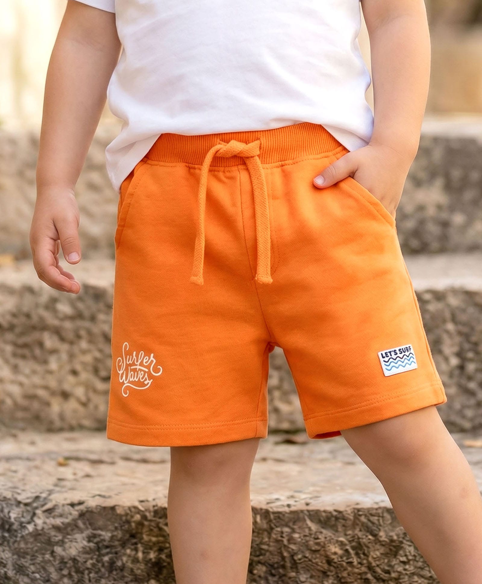Babyhug Terry Knit Mid Thigh Length Shorts with Text Print - Orange-picture-10