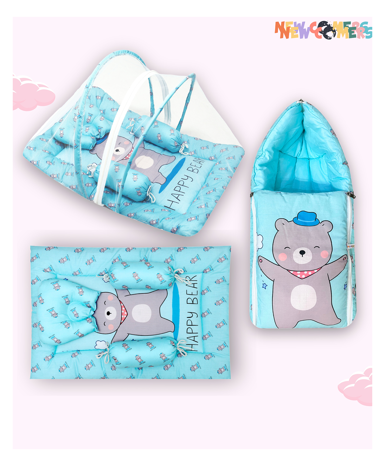 NEW COMERS Baby Bedding Set for New Born Pure Cotton 6 Pieces Foldable Gadda Set Sky Blue)-image-22