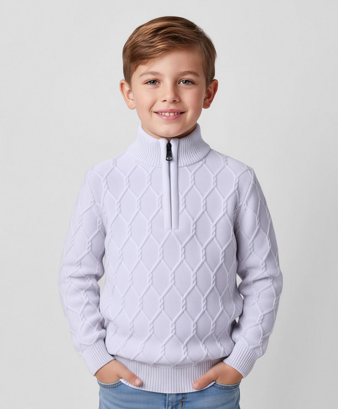 Primo Gino 100% Cotton Knit Full Sleeves High Neck Pullover Sweater with Cable Knit Design - White-picture-20