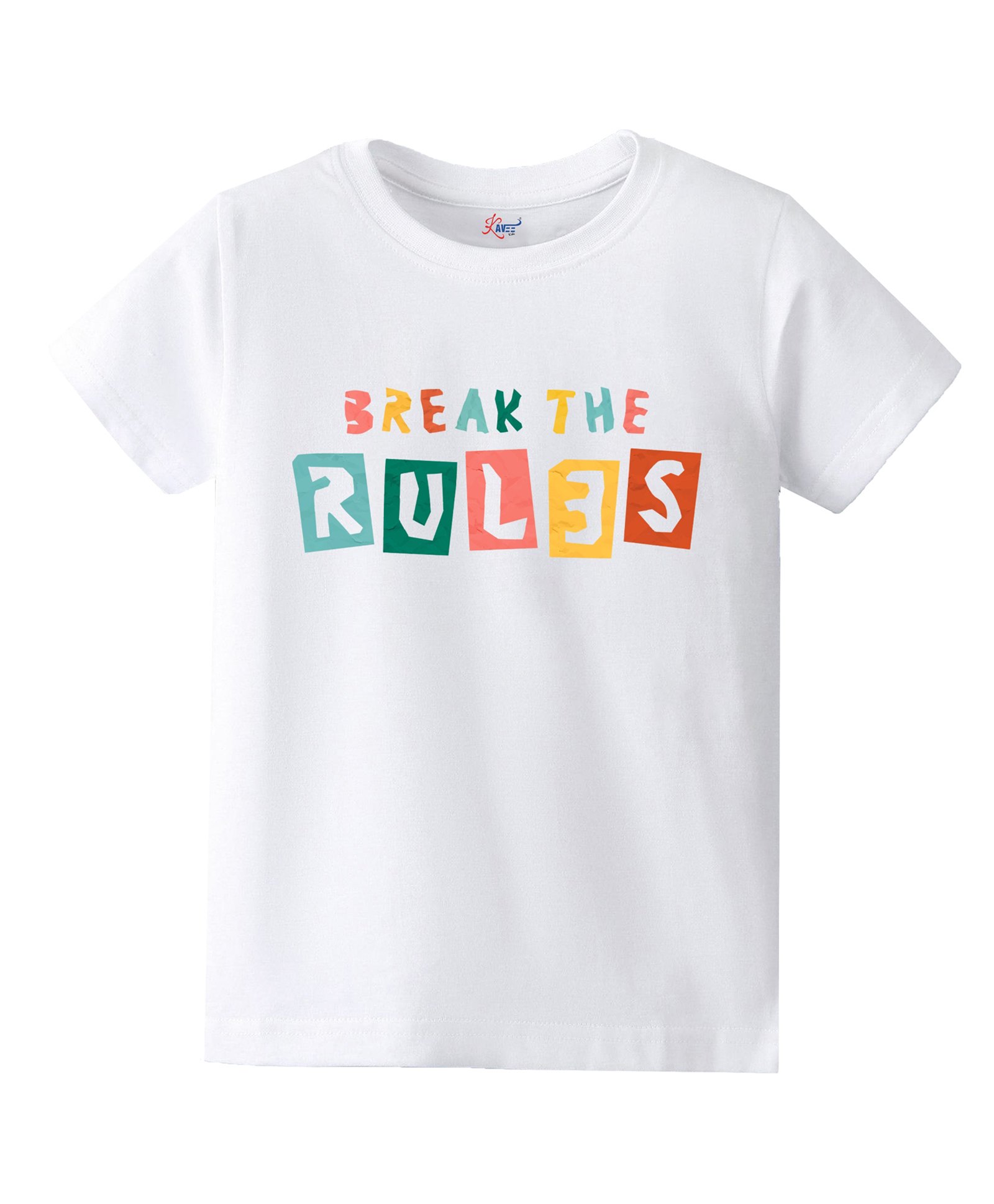 KAVEE Pure Cotton Half Sleeves Break The Rules Text Printed Bio Washed Tee - White-picture-32
