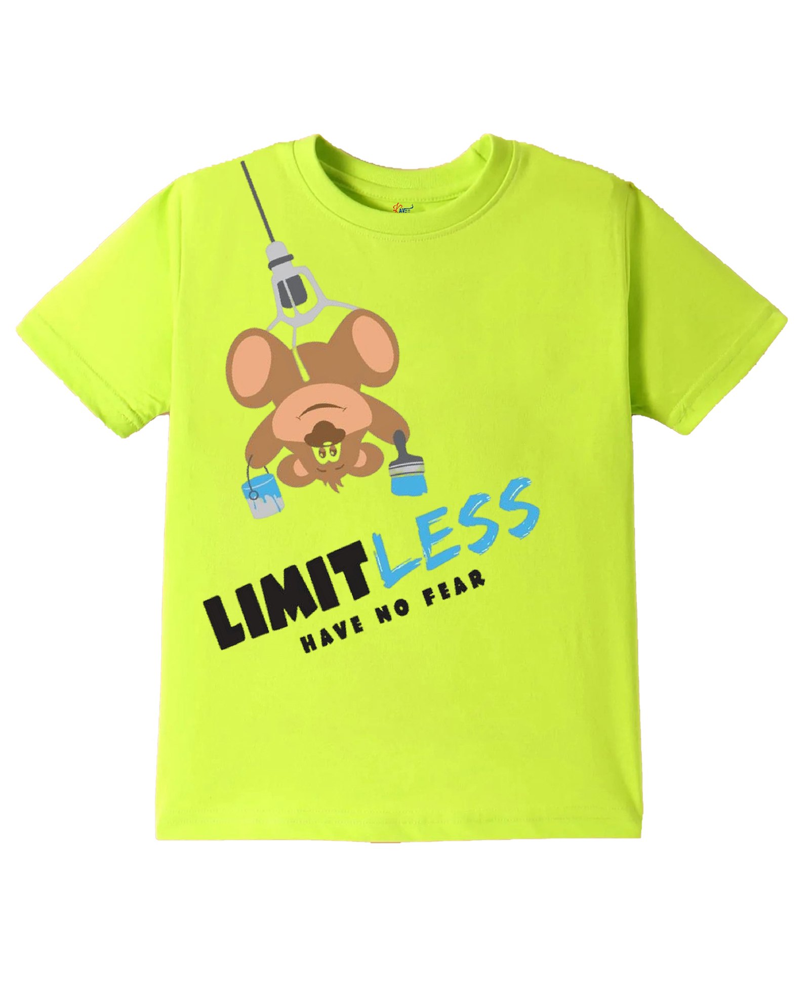 KAVEE Pure Cotton Half Sleeves Limitless Text & Teddy Bear Printed Bio Washed Tee - Neon Green-picture-15