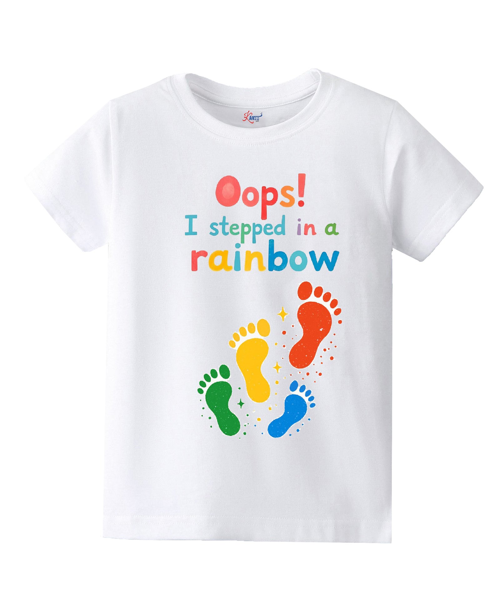 KAVEE Pure Cotton Half Sleeves Oops I Stepped In A Rainbow Printed Bio Washed Tee - White-image-32