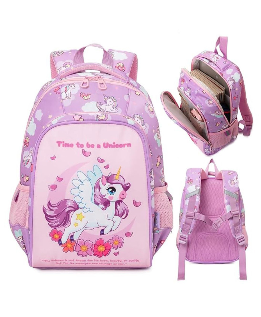 Cots and Cuddles Cute Unicorn Design Lightweight Backpack for Kids Perfect for School & Outings Height 14 inches (Purple)-image-36