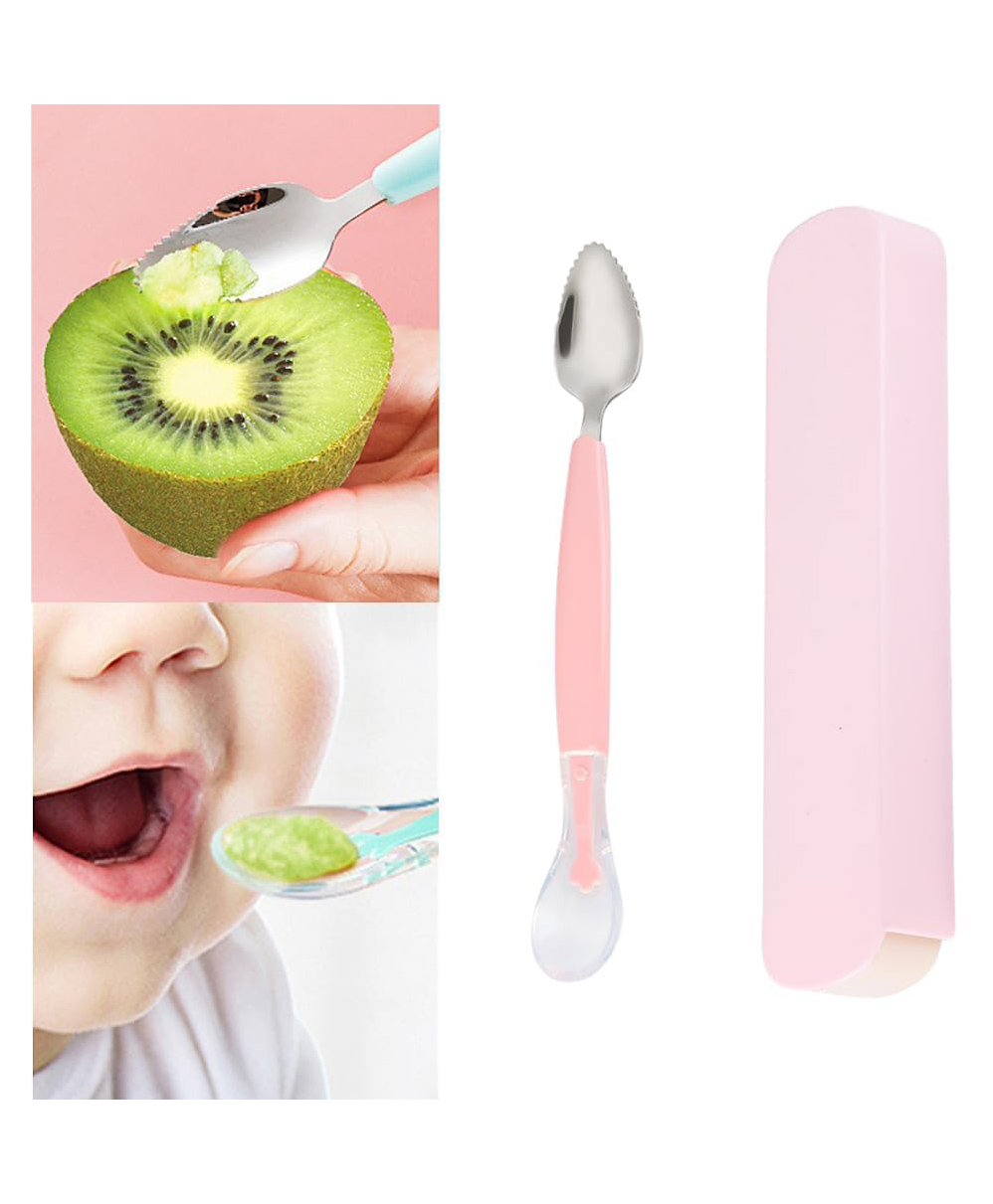 Cots and Cuddles 2 in 1 Silicone Baby Soft Tip Spoon & Stainless Steel Fruit Scraper Spoon with Box-image-11