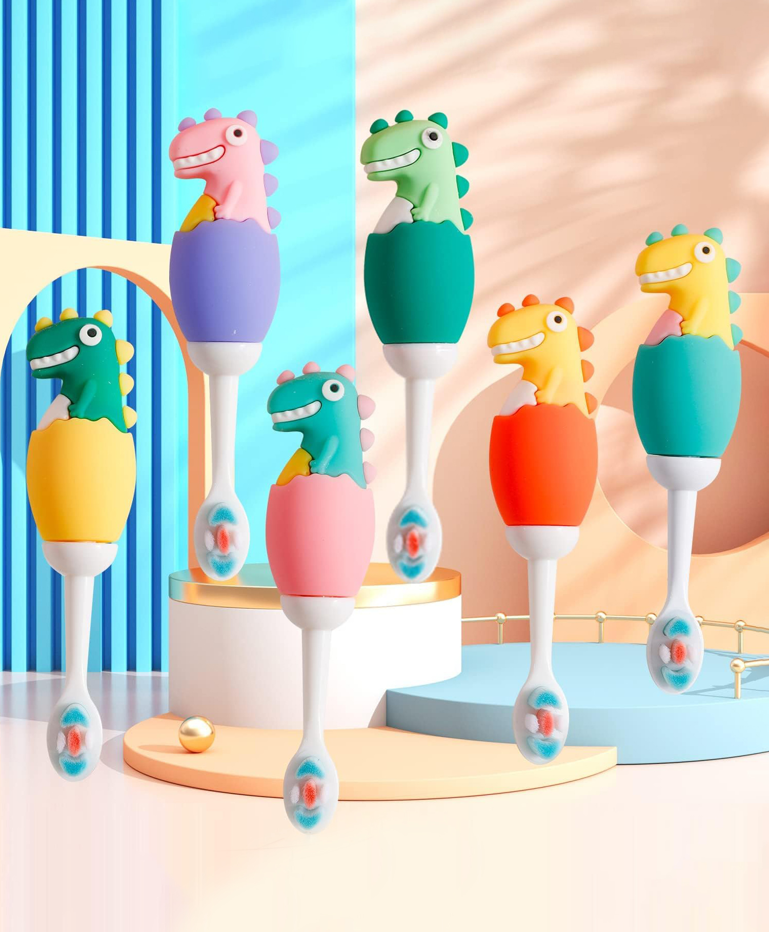 Cots and Cuddles Cute 3D Dino Shape Microfiber Soft Bristles Toothbrush for Kids (Random Color) (pack of 2)-image-43