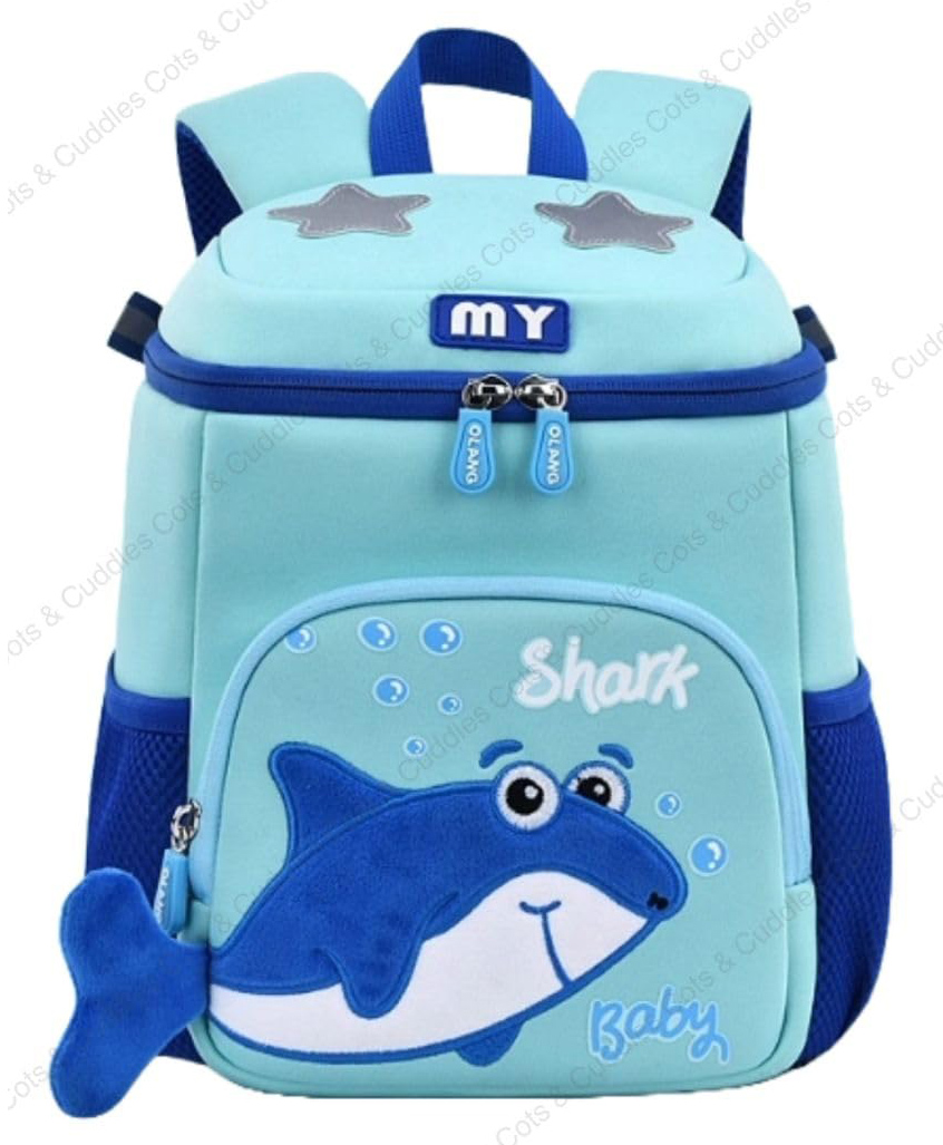 Cots and Cuddles Cute Baby Shark Design Lightweight Backpack for Toddler Girls and Boys Perfect for Preschool & Outings (Sky Blue) - Height 12 Inches-image-41