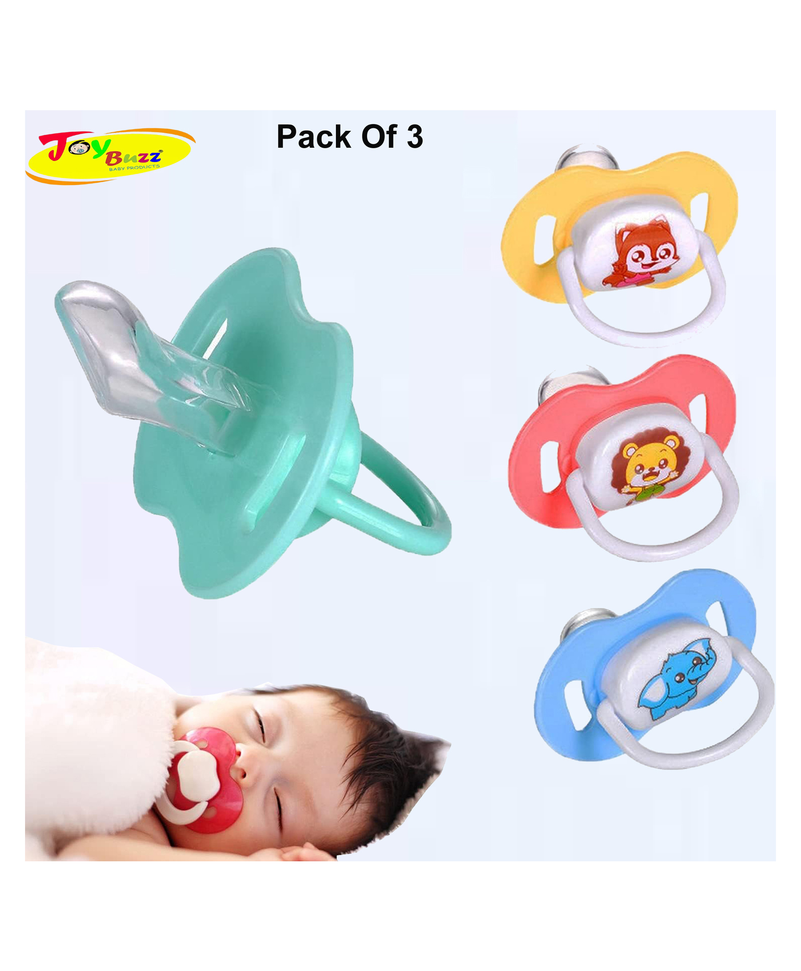 Joy Buzz Baby Cartoon Print Pacifier With PP Case Pack Of 3- color may vary-image-39