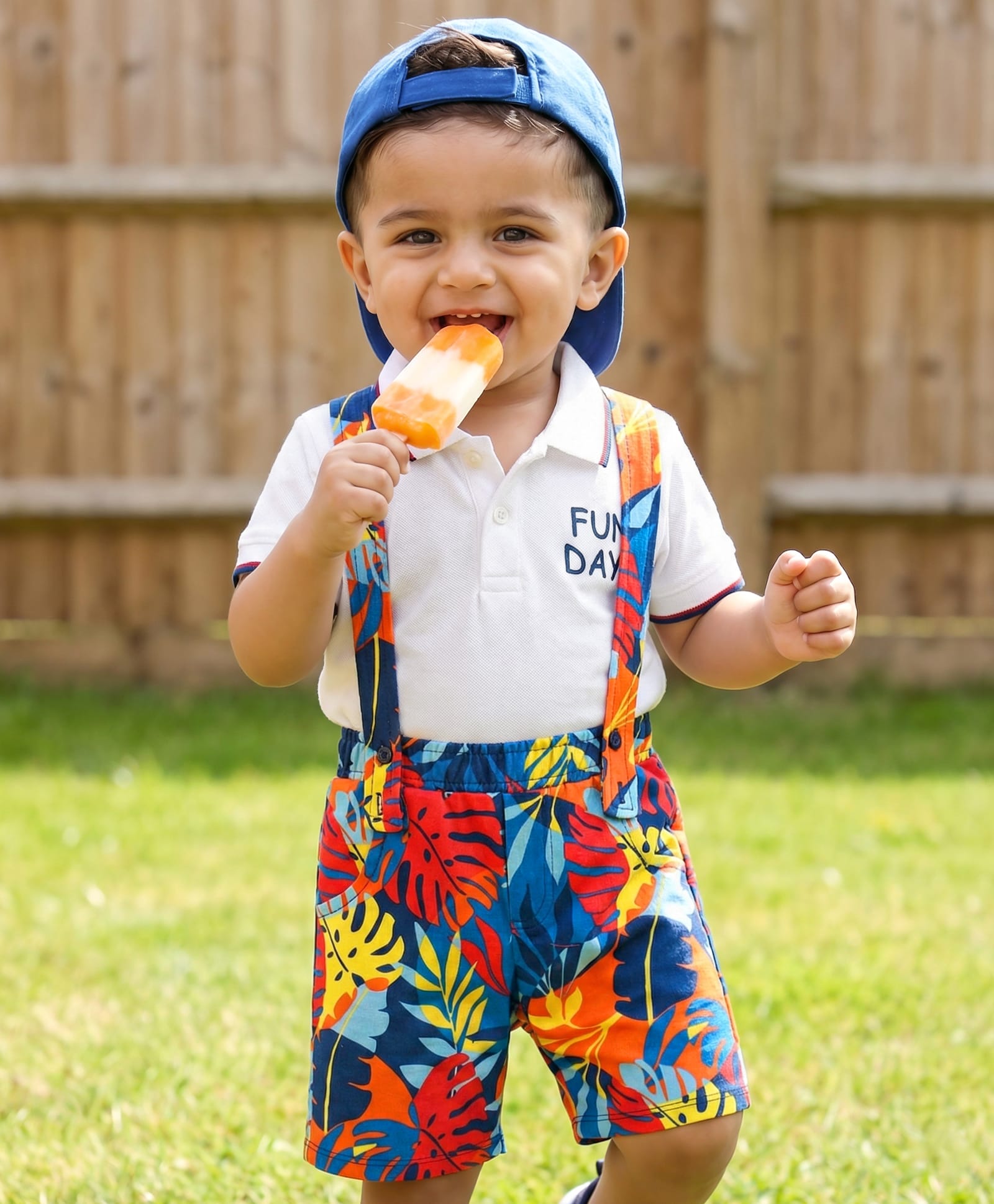 Babyhug Single Jersey Knit Half Sleeves Polo T-Shirt & Shorts Set With Leaf Print - White-picture-10