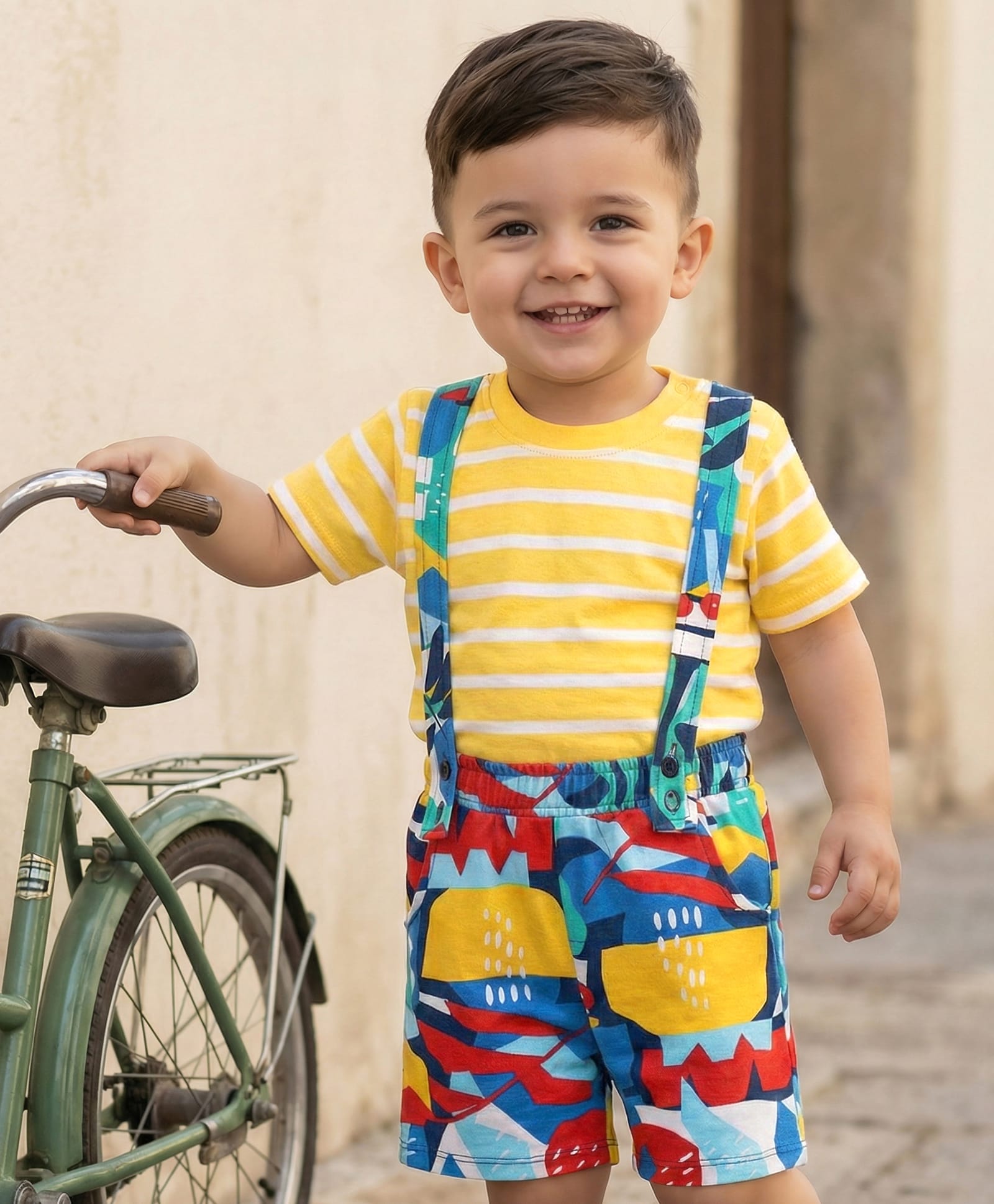 Babyhug Single Jersey Knit Half Sleeves Striped T-Shirt & Printed Shorts Set - Yellow-image-33
