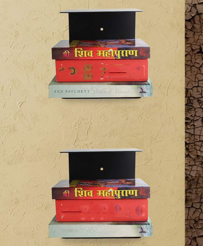 Go Hooked Heavy Duty Metal Wall Mounted Book Shelves for Study Room, Living Room and Bedrooms (2 Pcs) (Black)-image-8