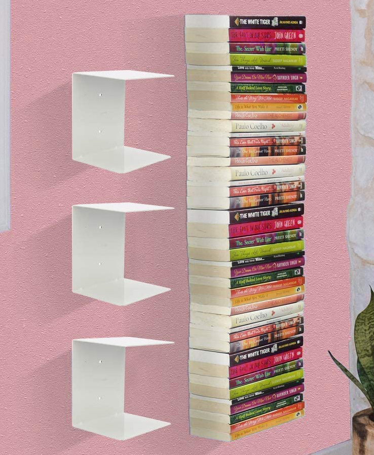 Go Hooked Heavy Duty Metal Wall Mounted Book Shelves for Study Room, Living Room and Bedrooms (4 Pcs) (White)-image-2