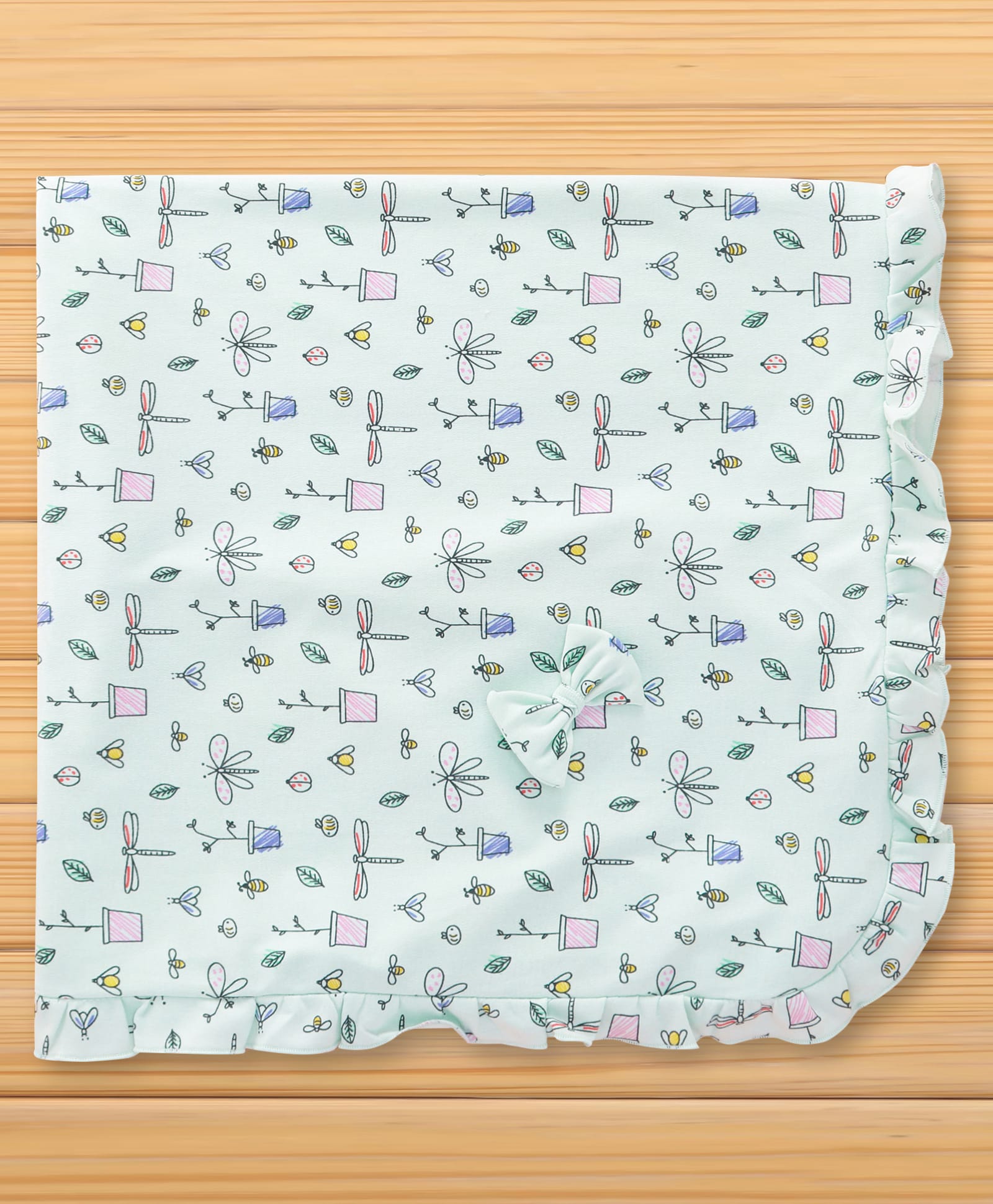 CUCUMBER Interlock Knit Towel With Bee Print L 81 x B 81 cm - Light Blue-image-42