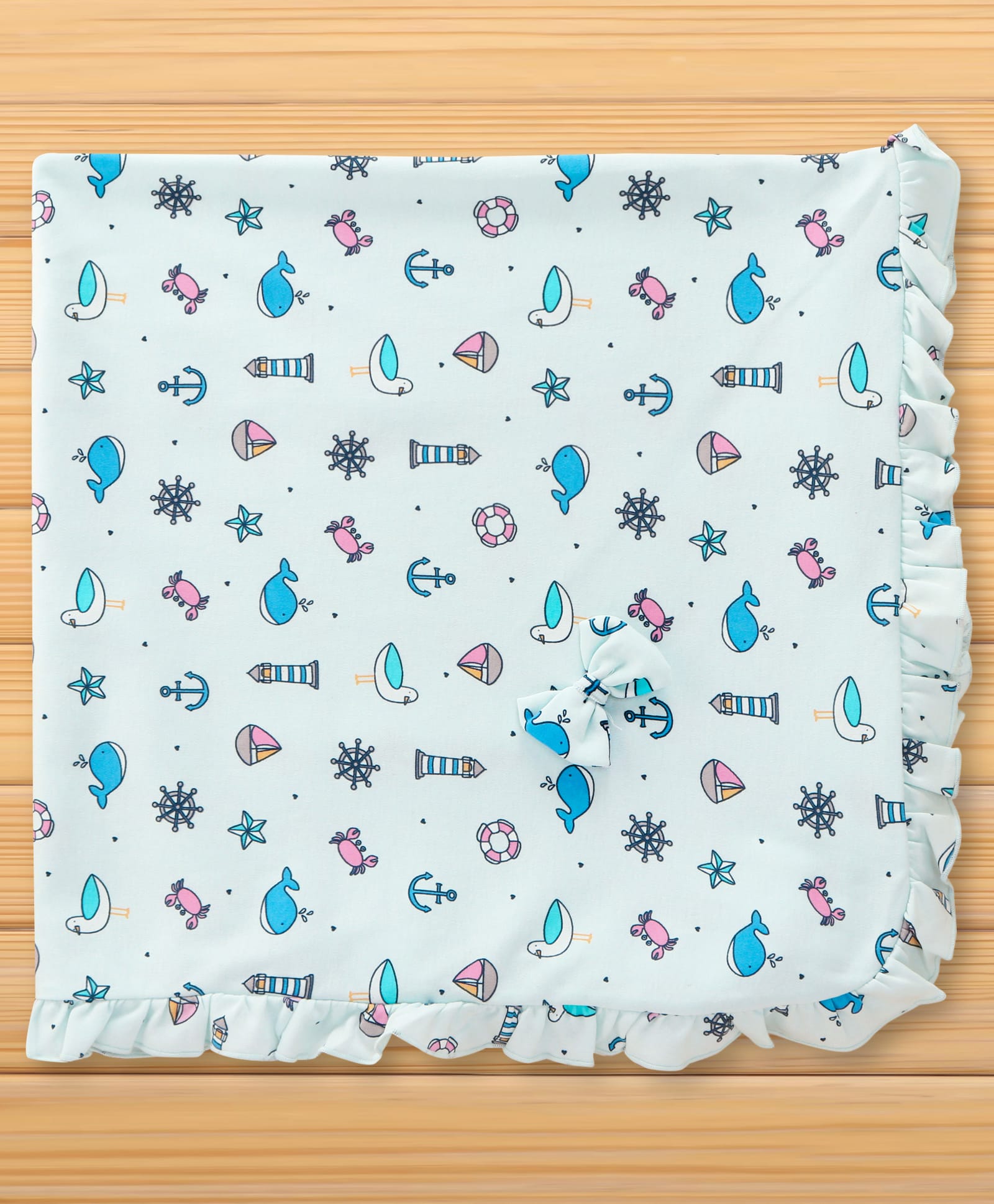 CUCUMBER Interlock Knit Towel With Sea Life Print L 81 x B 81 cm - Light Blue-image-45