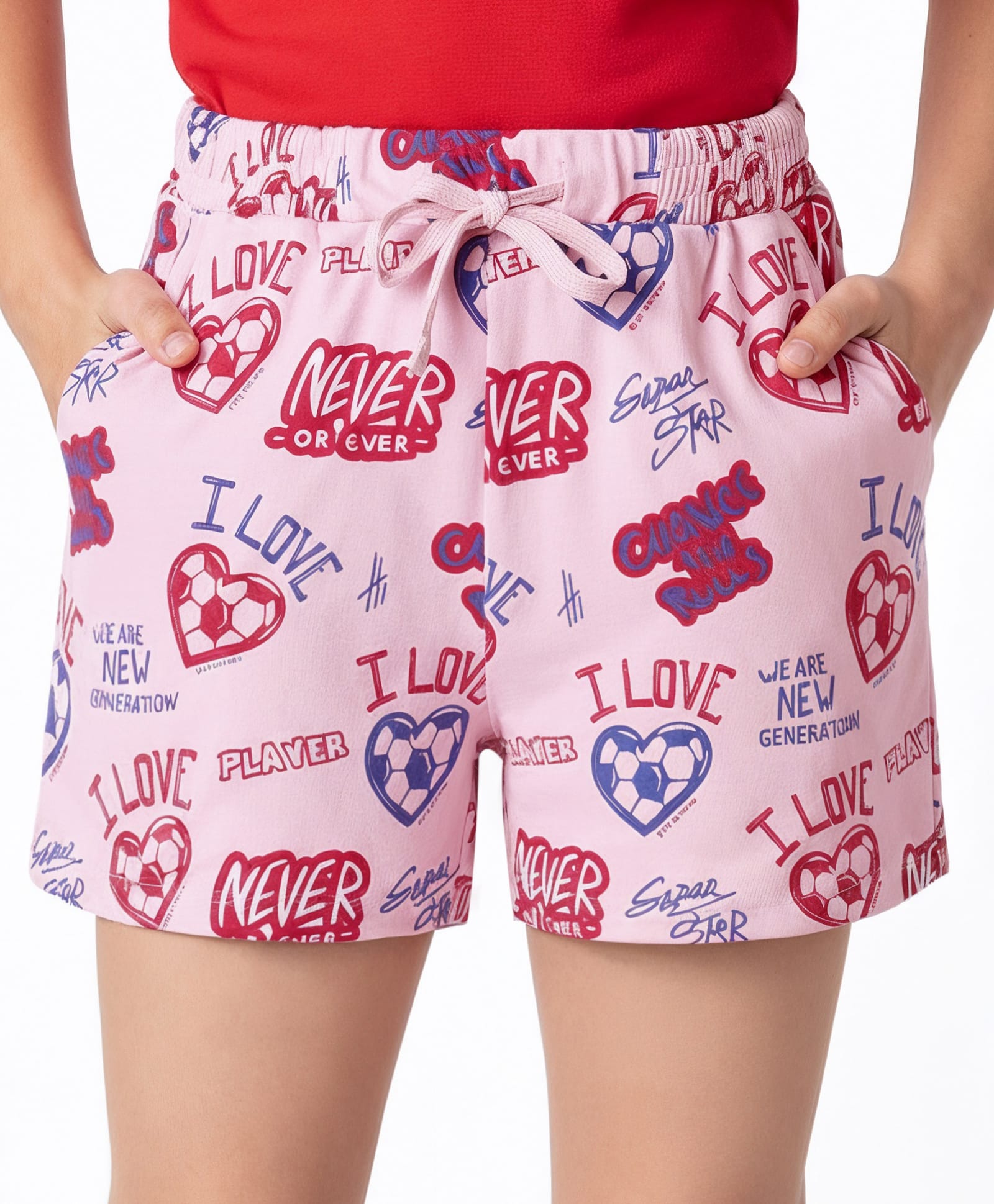 Pine Kids 100% Cotton Mid Thigh Shorts With Text Print - Pink-image-38