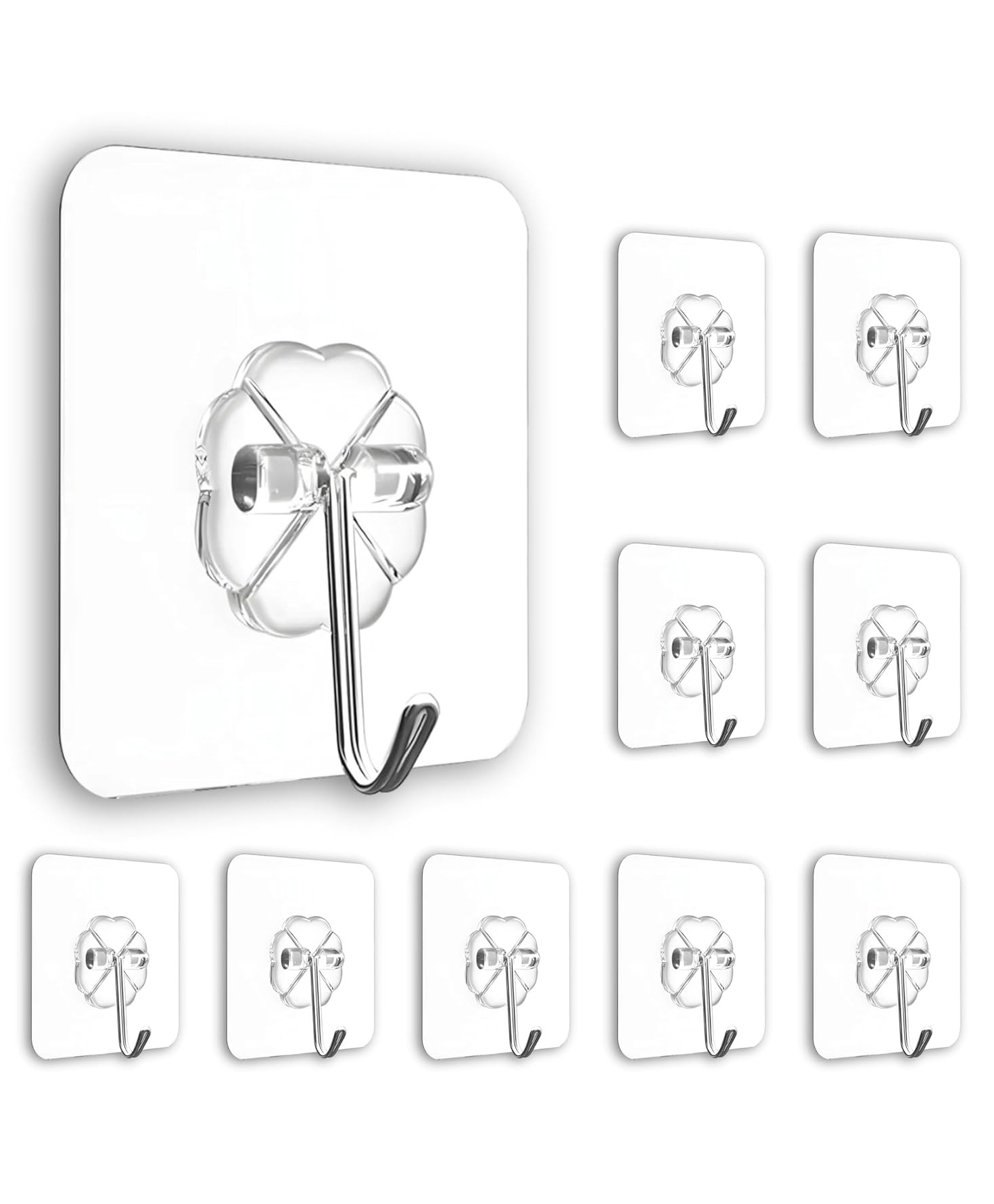 Go Hooked 10pcs Self Adhesive Hooks | Wall Hooks | No-Drilling Waterproof Screw Free Stickers| Transparent Hanging Hooks for Keys Bathroom Shower Home-image-12