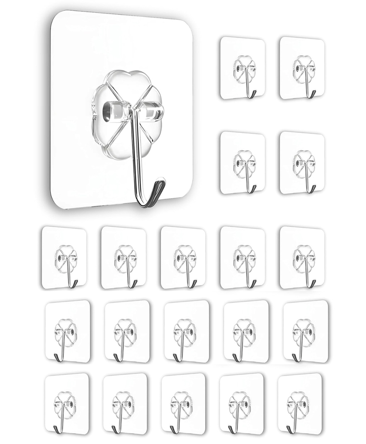 Go Hooked 20pcs Self Adhesive Hooks | No-Drilling Waterproof Screw Free Stickers | Transparent Hanging Hooks for Keys Shower Home (Flower Hook)-image-17