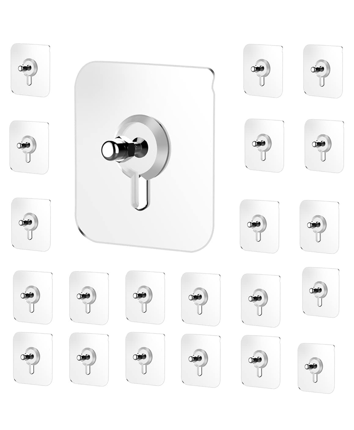 Go Hooked 20pcs Self Adhesive Hooks | No-Drilling Waterproof Screw Free Stickers | Transparent Hanging Hooks for Keys Bathroom Shower Home (Nail Hook)-picture-2