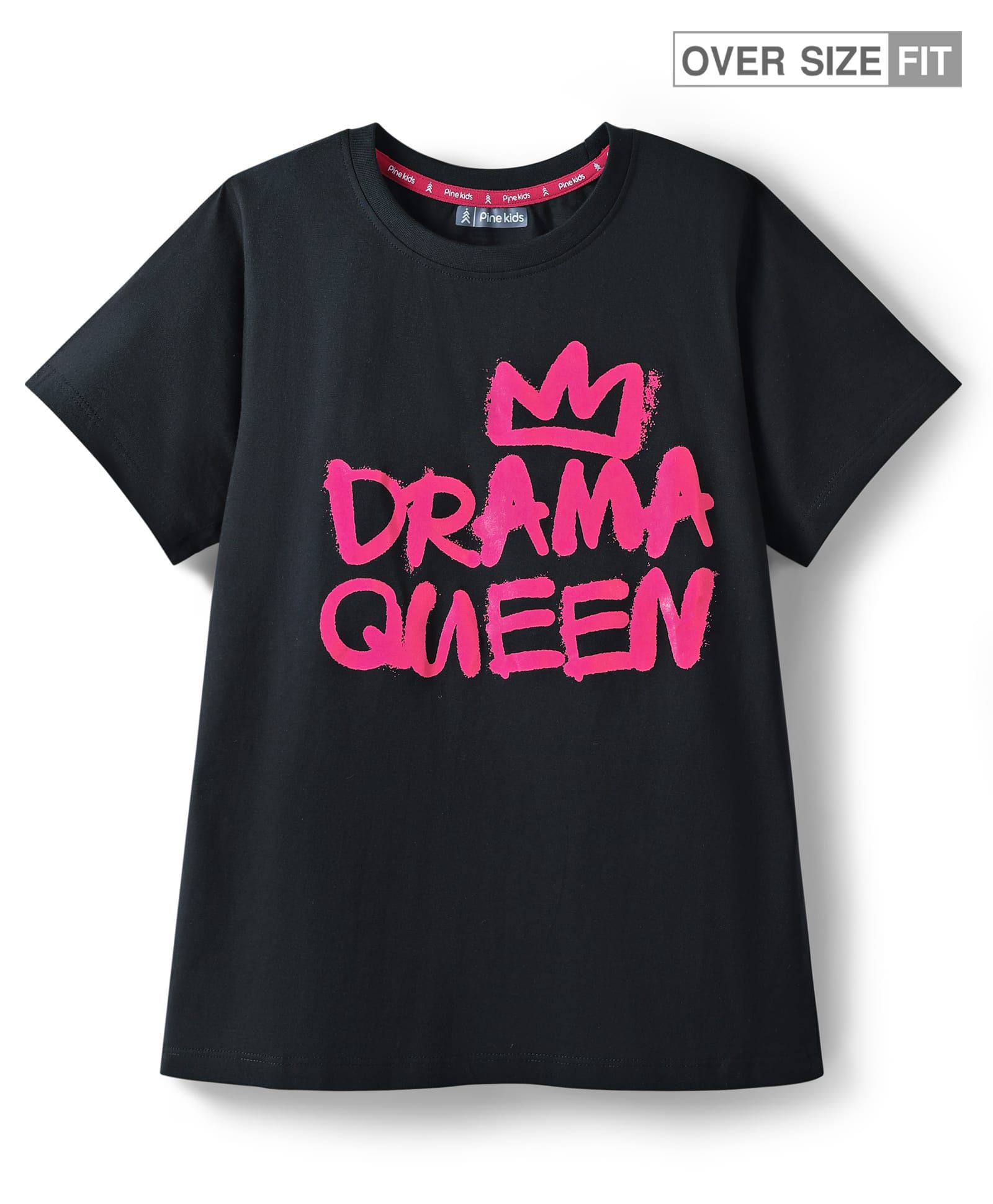 Pine Kids Cotton Knit Half Sleeves Oversized T-Shirts with Text Print - Black-picture-16