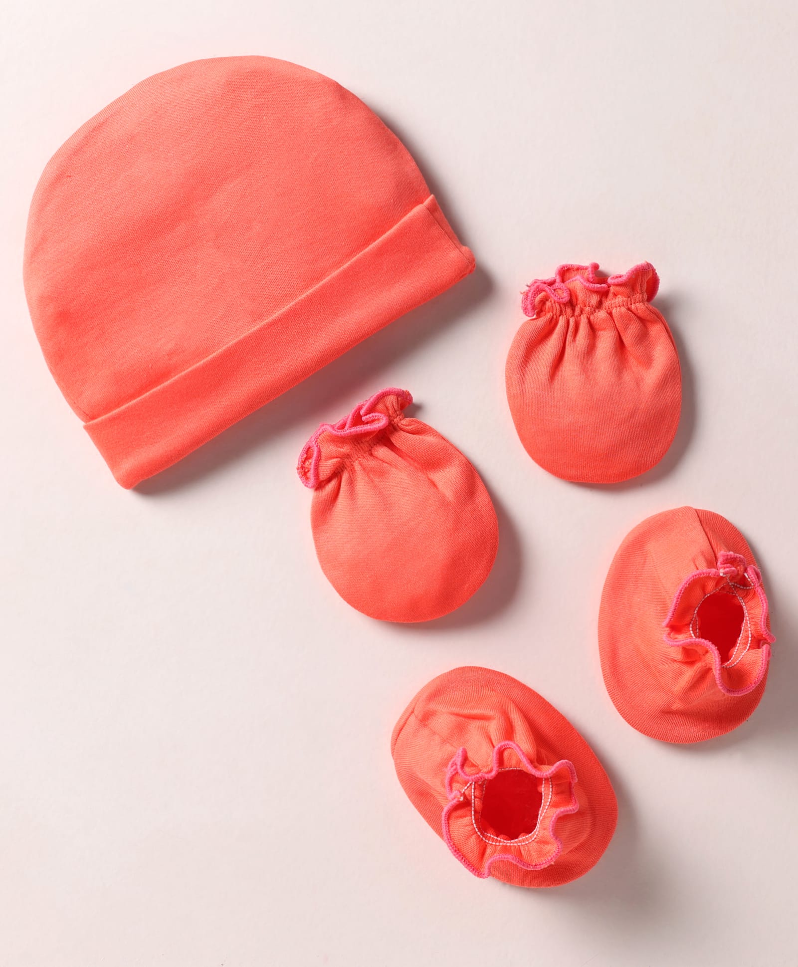 Ben Benny Interlock Knit Solid Color Cap Mittens And Booties Set Coral - Diameter 10 cm-picture-38