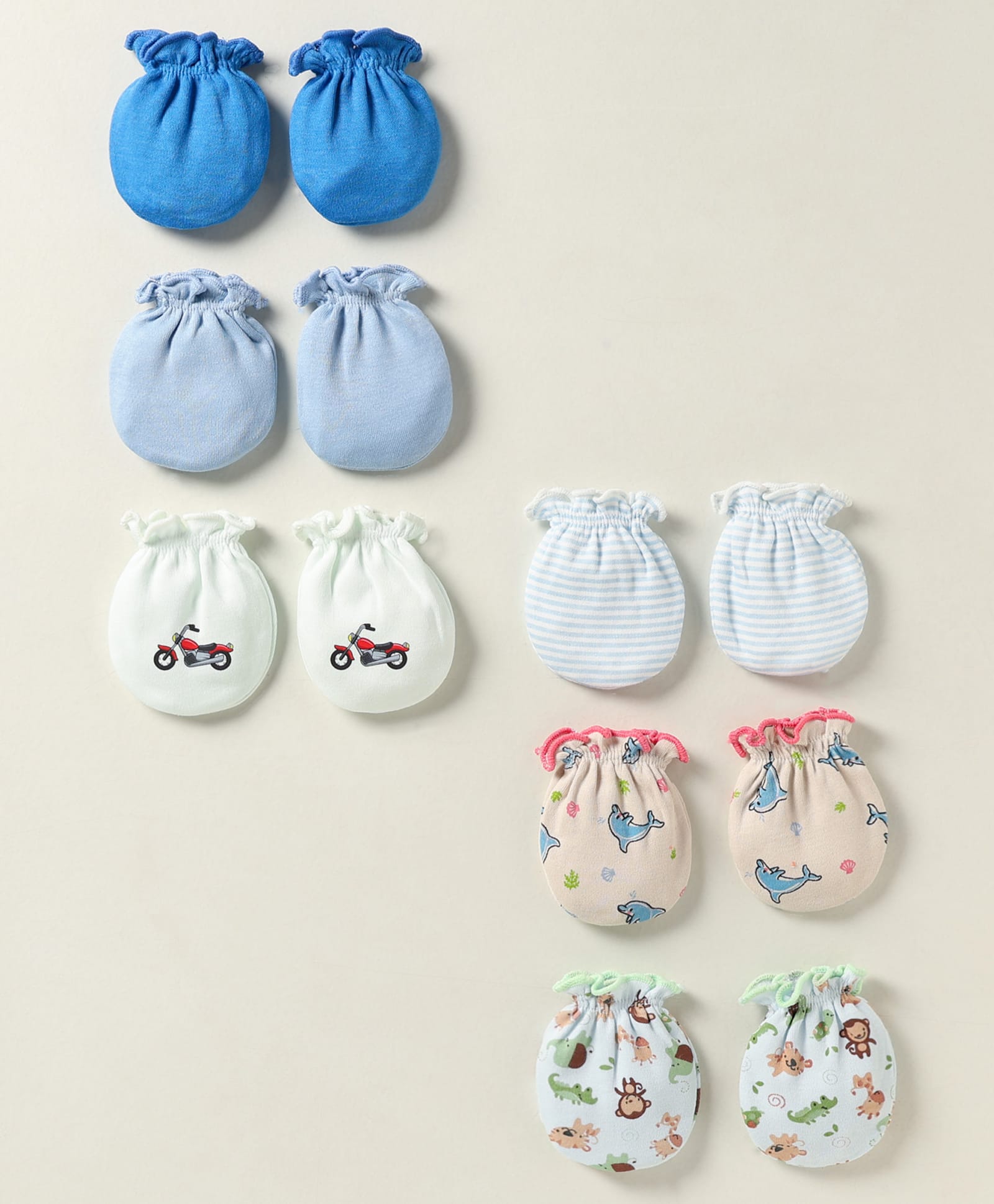 Ben Benny Interlock Mittens With Stripes & Vehicle Print Pack of 6 - Blue & Beige-image-13