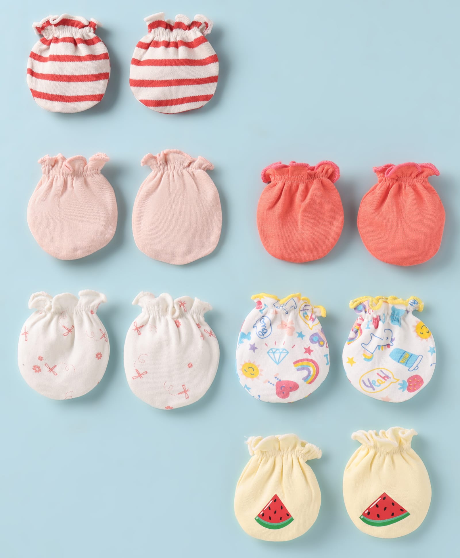 Ben Benny Interlock Knit Mittens with Stripe & Tropical Theme Print Pack of 6 - Multicolor-picture-20