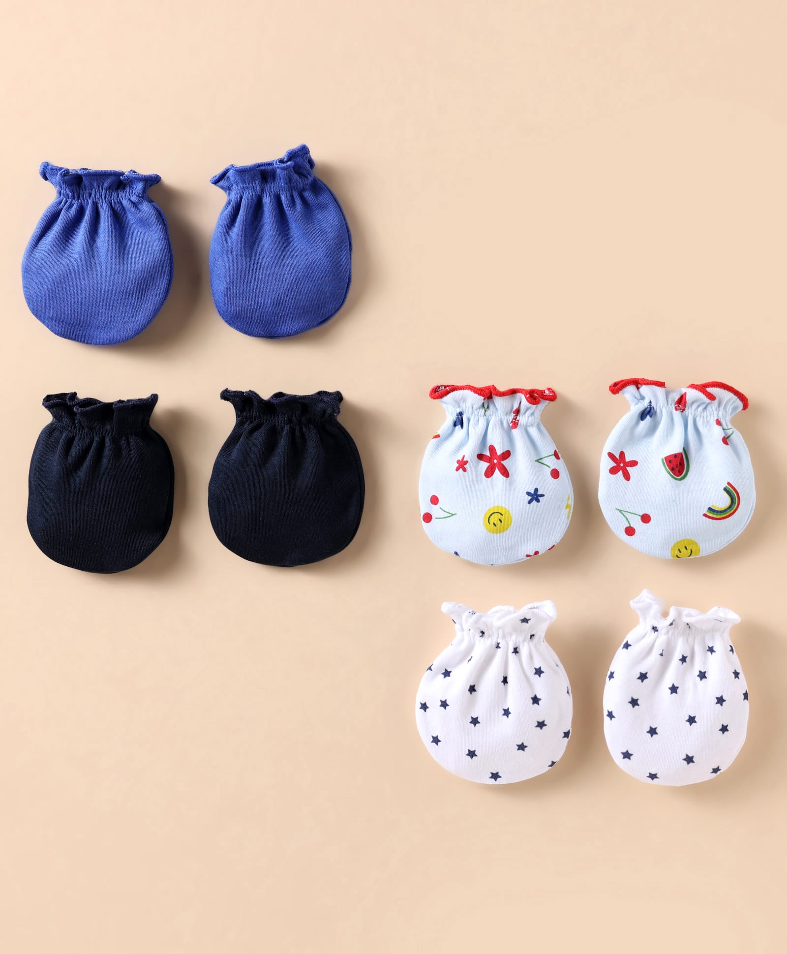 Ben Benny Interlock Knit Mittens With Floral & Star Print Pack Of 4 - Multicolour-picture-12