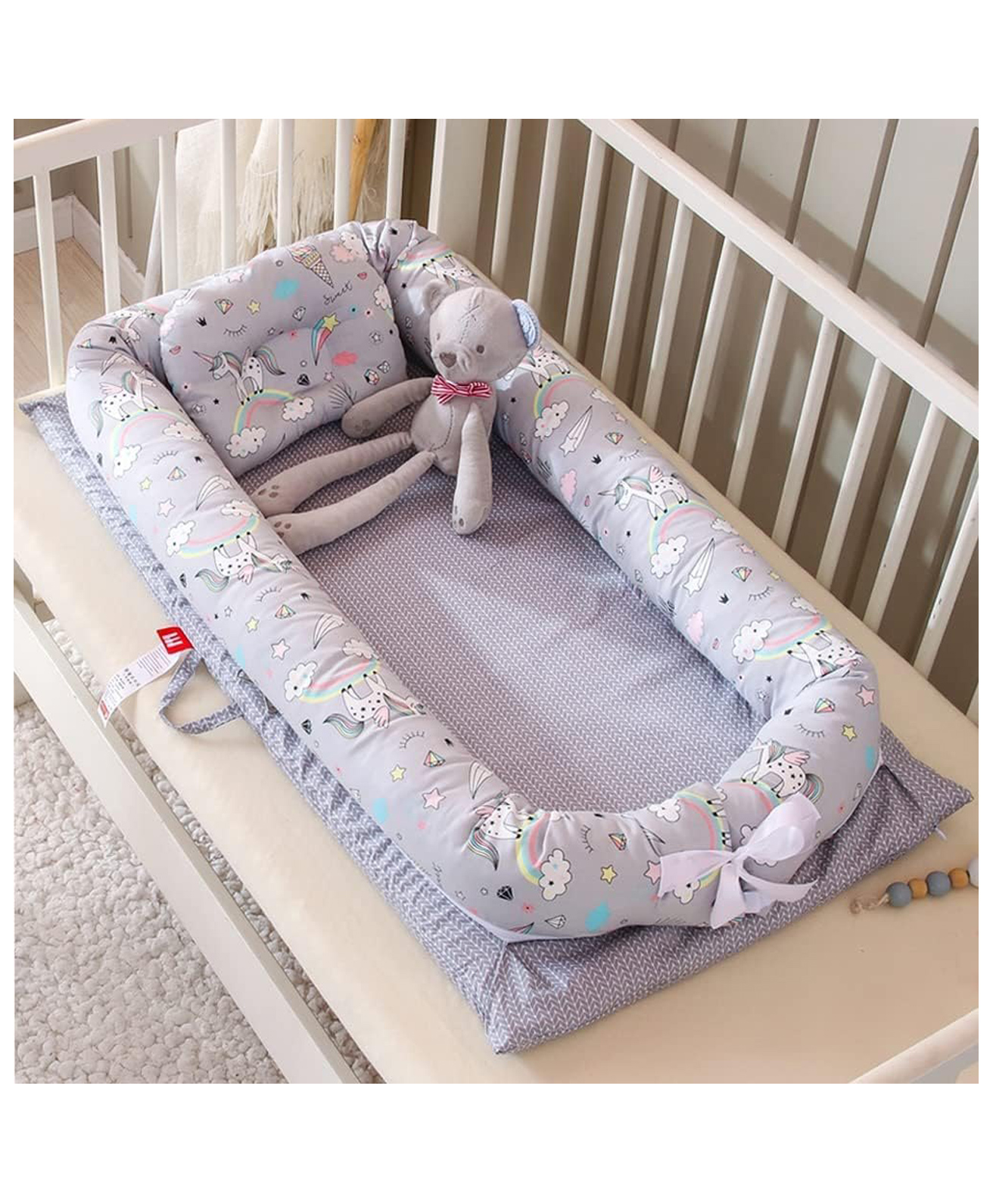 BABIES BLOOM Foldable Portable Baby Bedding Set with Pillow Baby Bedding Set, Baby Beddings Baby Crib Set (Unicorn Grey) (90x45x10 cm) (0-36 Months)-picture-32
