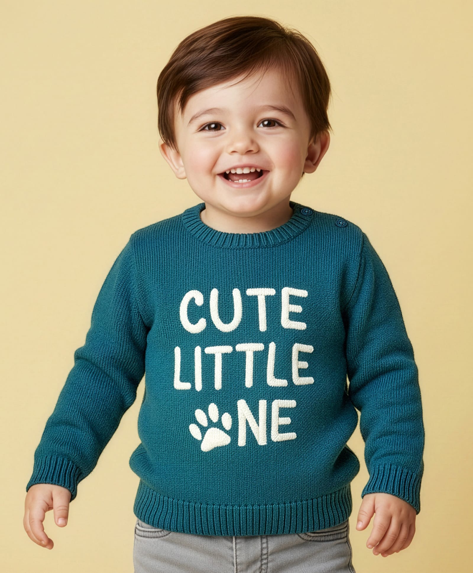 Babyoye Knit Full Sleeves Pullover Sweater With Text Embroidery - Teal Blue-image-45