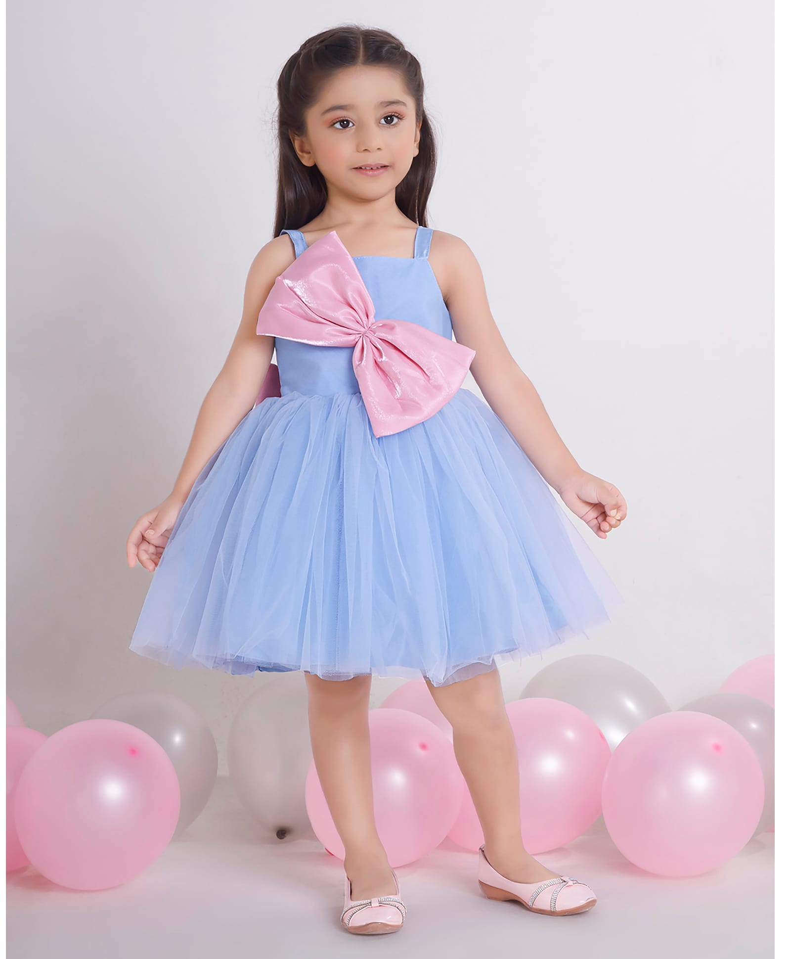 Ministitch Net Woven Sleeveless Bow Applique Detailed Dress - Blue-image-42