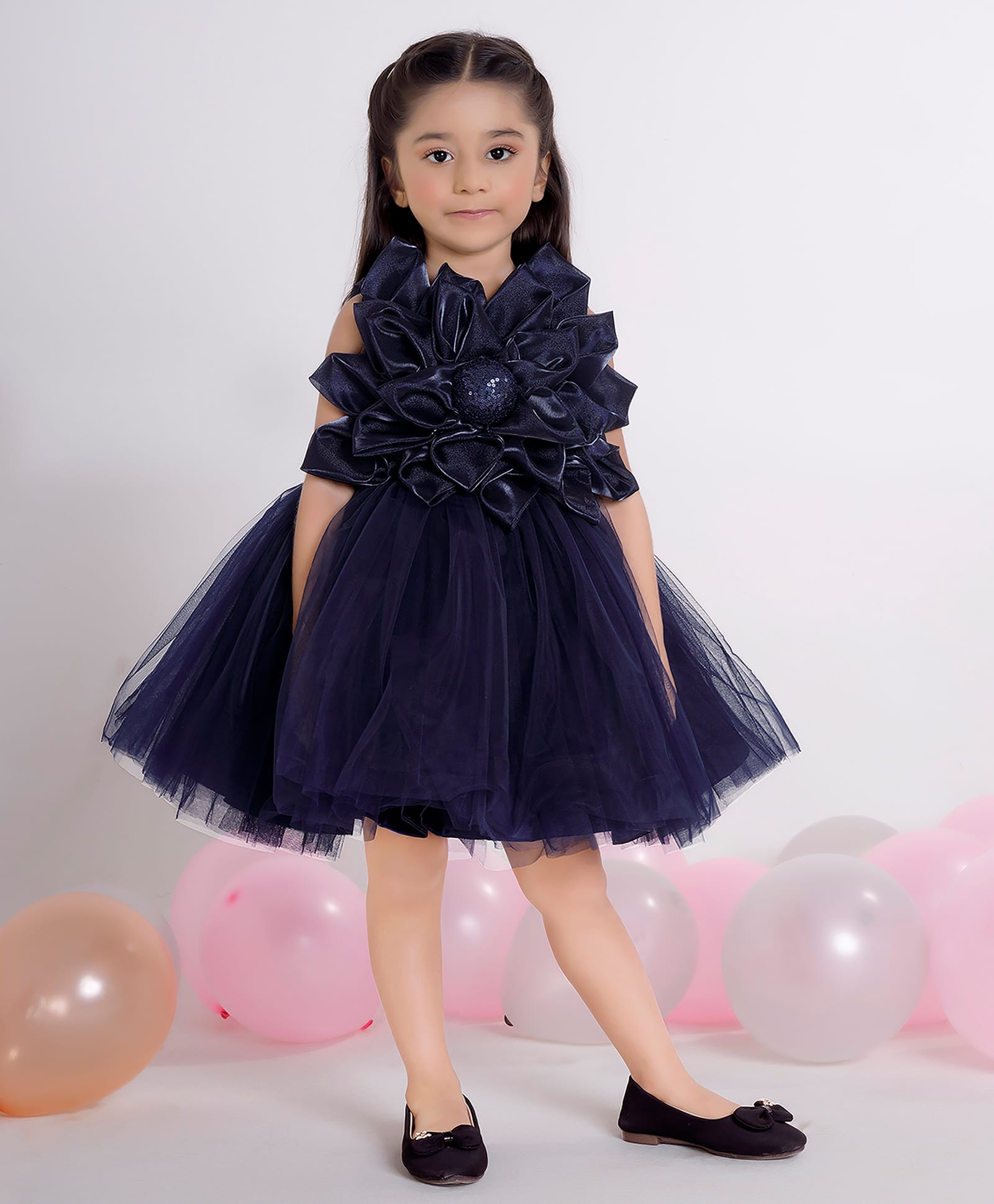 Ministitch Net Woven Sleeveless Bow Applique Detailed Dress - Navy Blue-picture-25