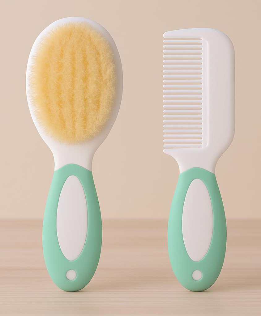 KIDS BASIC Baby Hair Comb & Brush Set | Soft Natural Bristles Brush - Green-image-48
