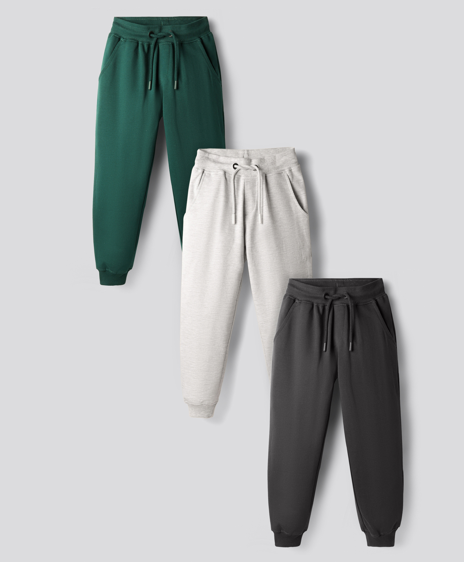 Primo Gino French Terry Knit Full Length Solid Lounge Pants Pack of 3 - Multicolor