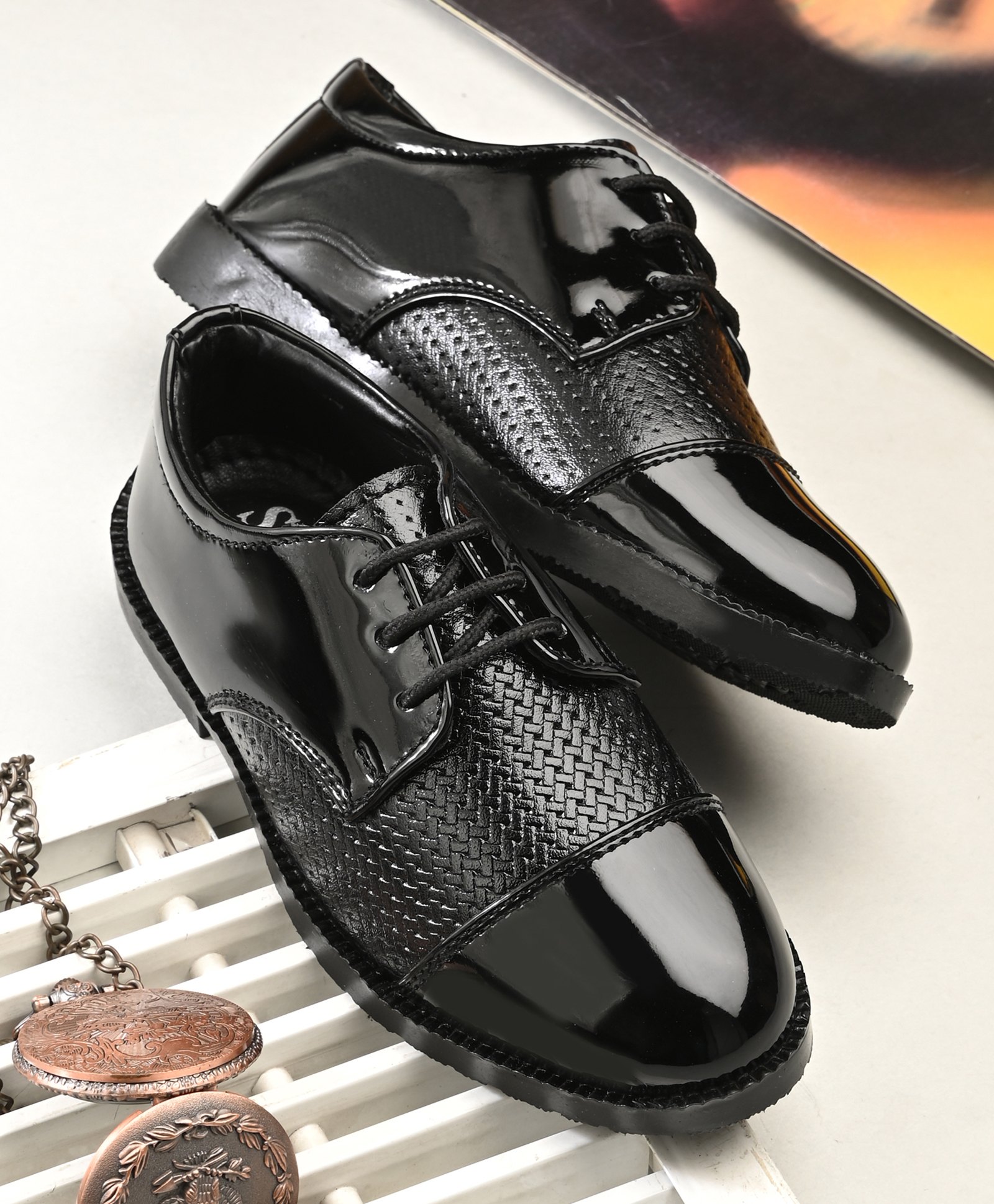 Stefens Textured Lace Ups Oxford Shoes - Black-image-38