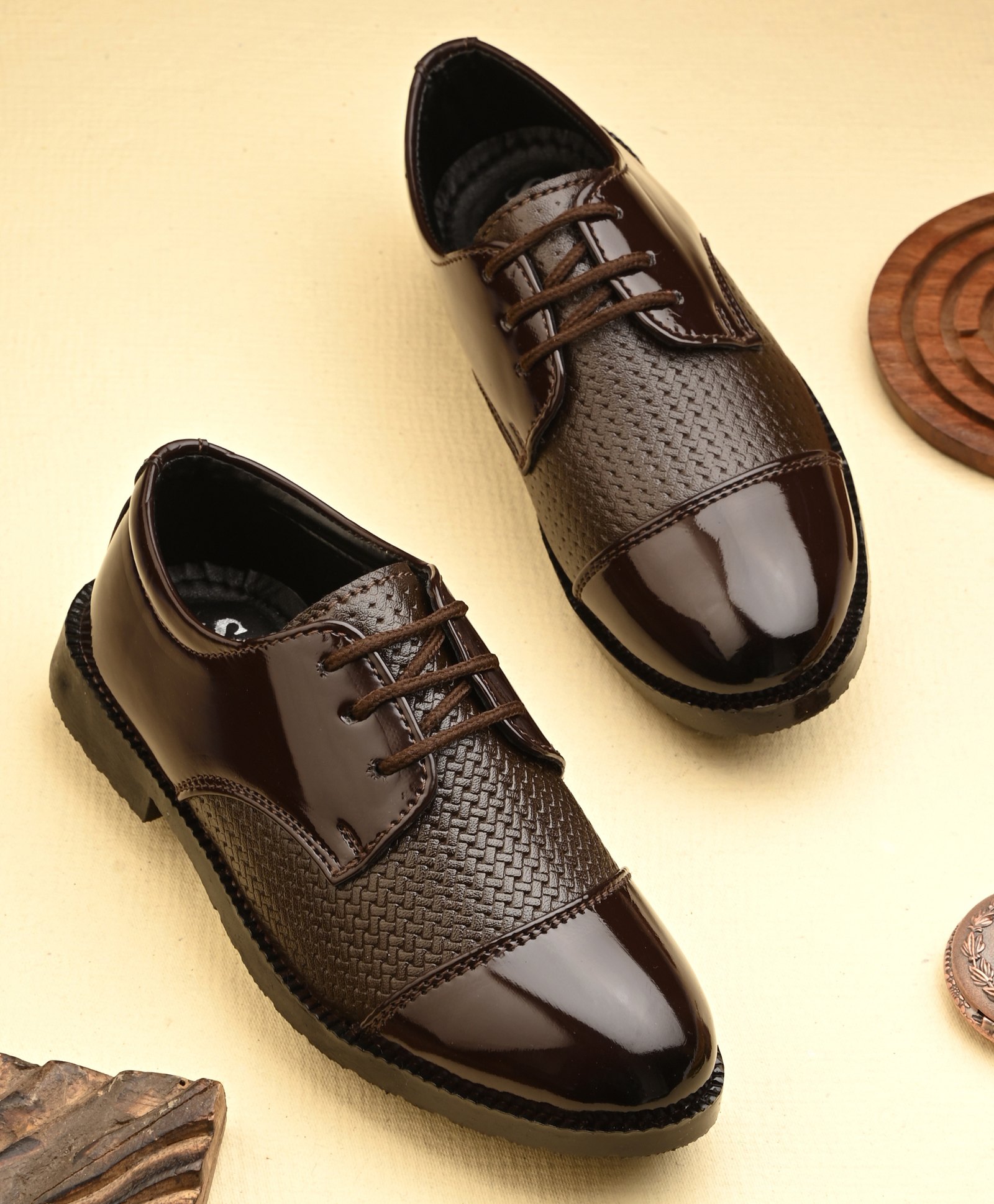 Stefens Textured Lace Ups Oxford Shoes - Brown-picture-32
