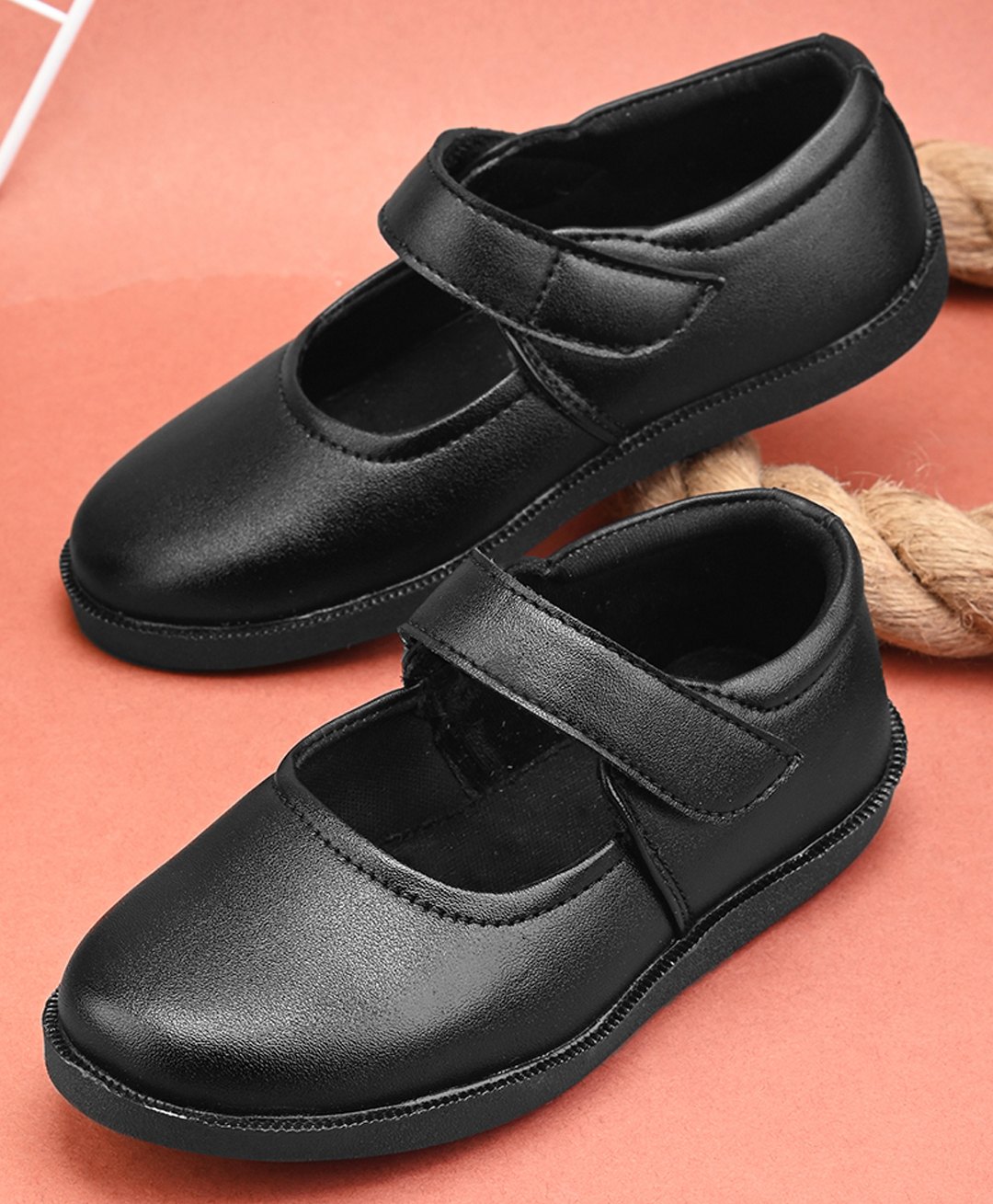 Stefens Solid Velcro Closure School Shoes - Black