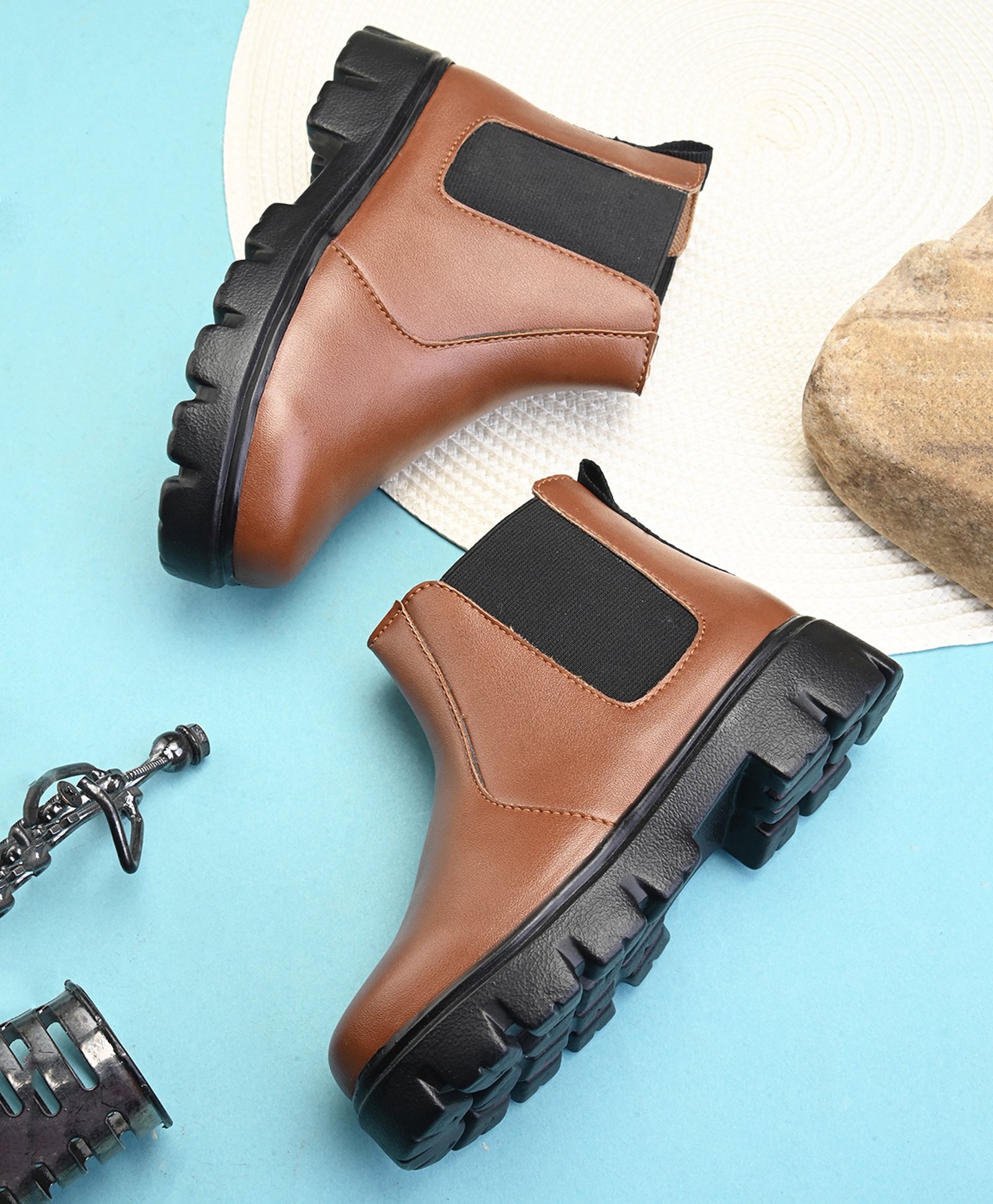 Stefens Solid Slip On Boots - Tan-picture-25