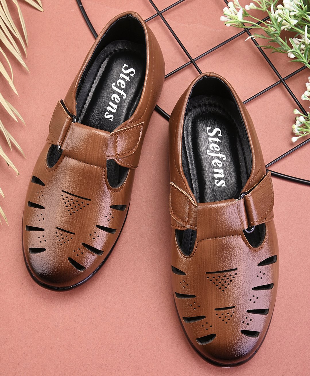 Stefens Solid Velcro Closure Sandals - Tan-picture-37