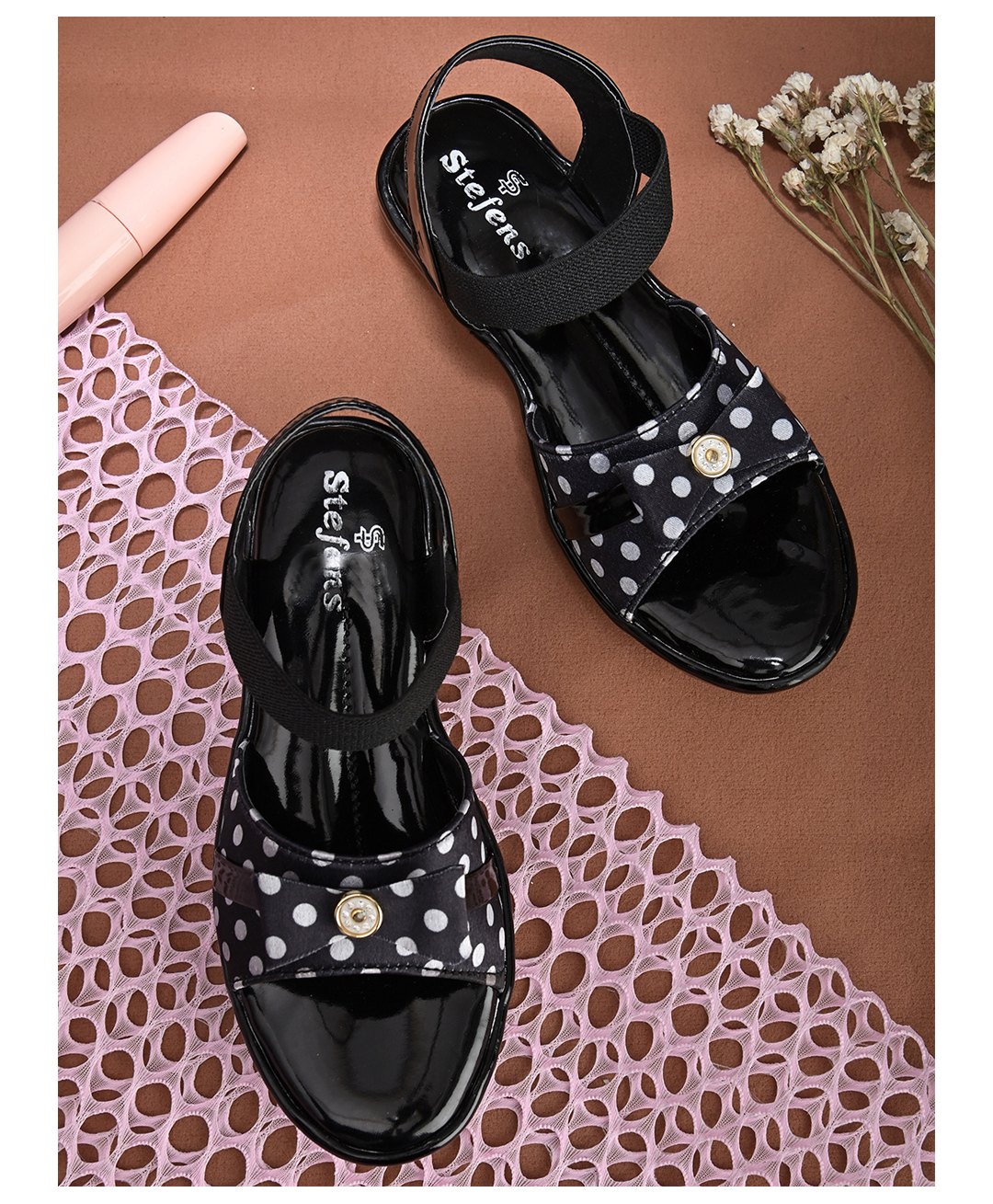 Stefens Bow Applique Detailed Polka Dots Designed Sandals - Black-image-34