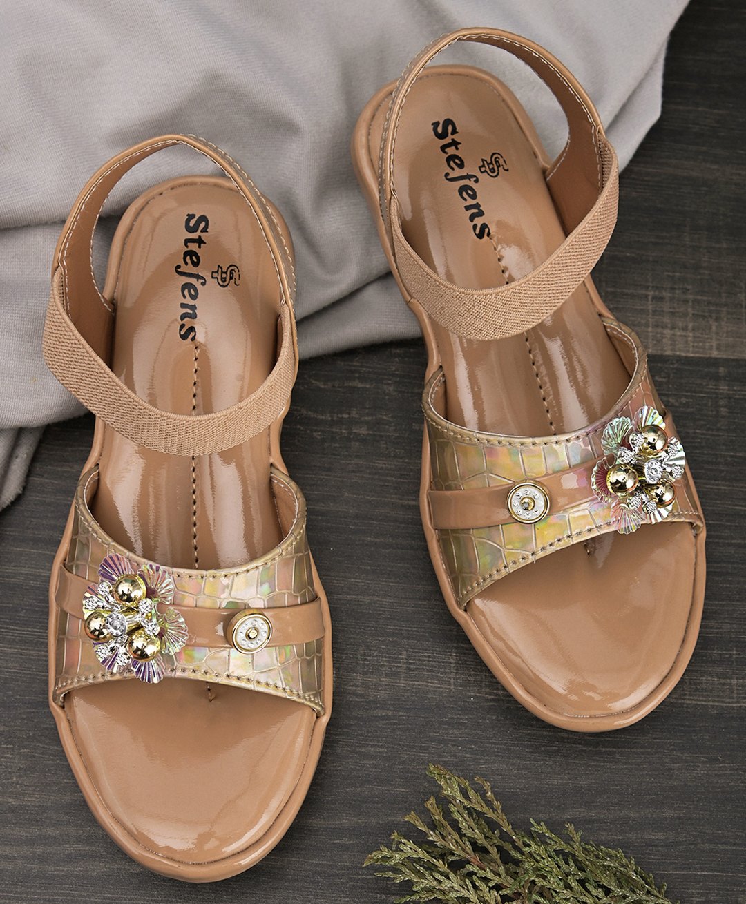 Stefens Floral Applique Beads Embellished Slip On Sandals - Beige-image-14