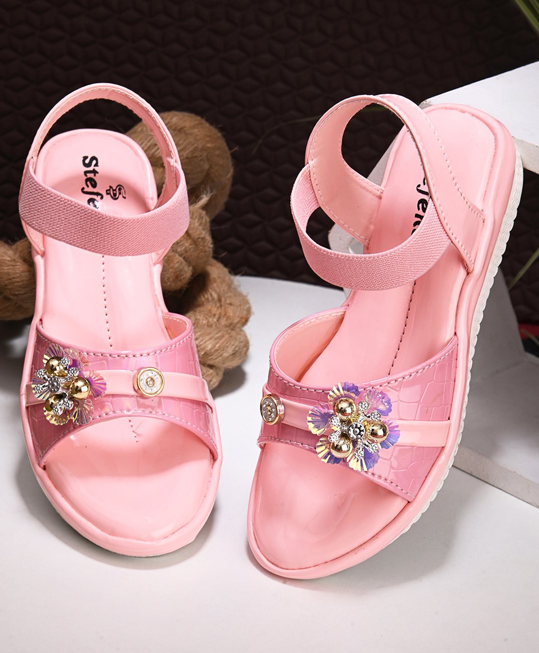 Stefens Floral Applique Beads Embellished Slip On Sandals - Pink-picture-16