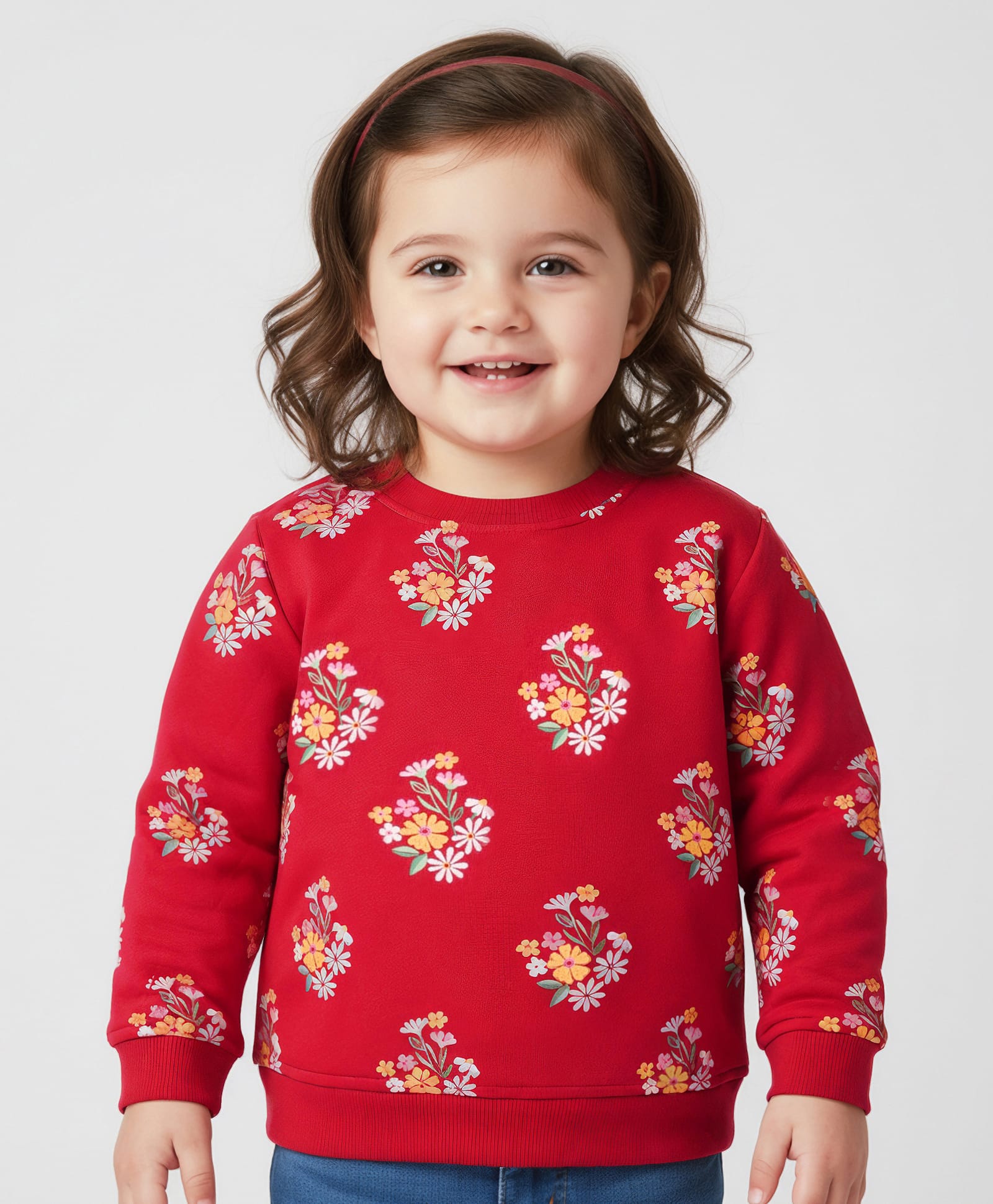 Babyhug Cotton Knit Full Sleeves Sweatshirt With Floral Print - Red-image-37