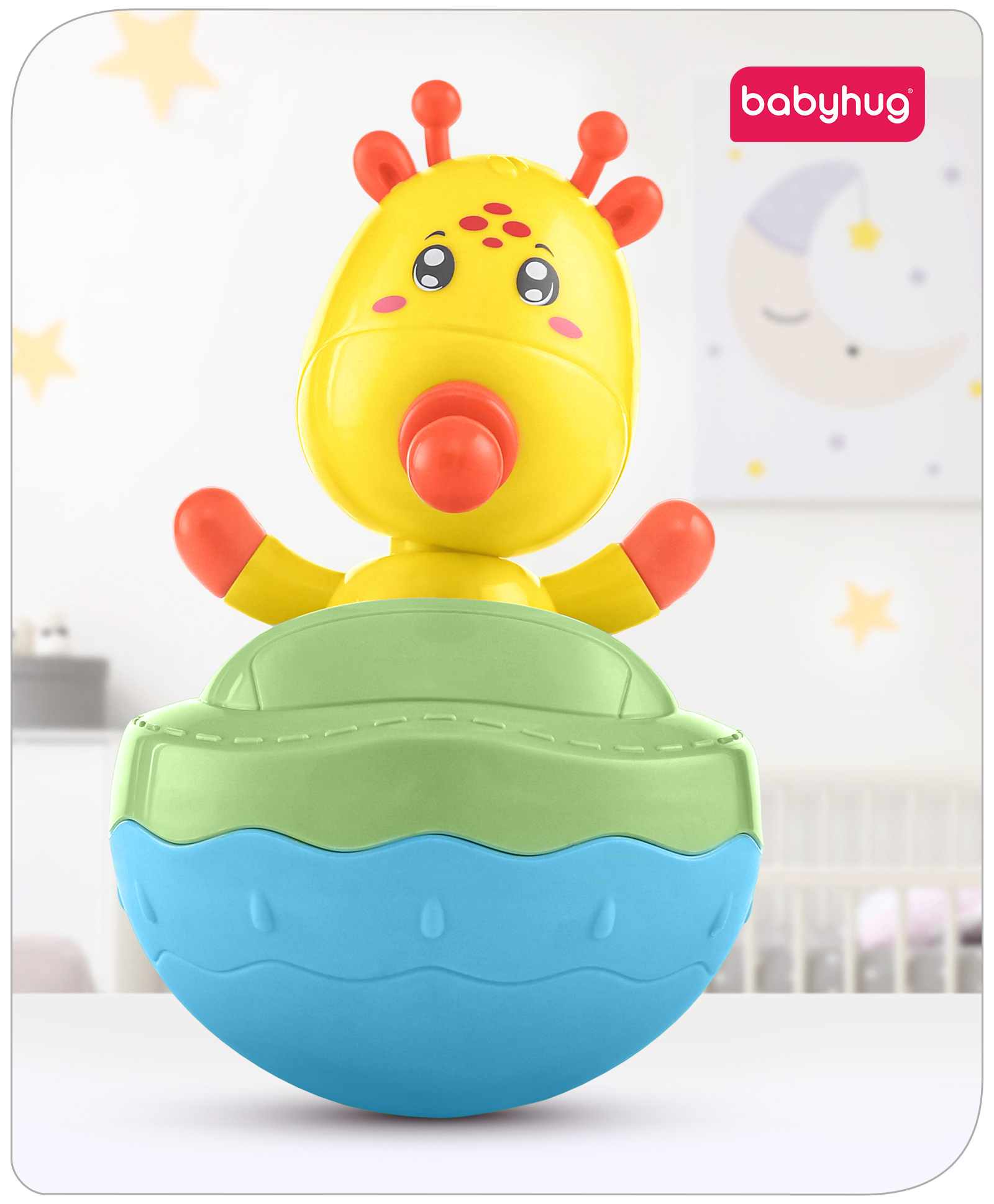 Babyhug Giraffe on Boat Roly Poly Toy |Push and Shake| Attachable Face with Rocking Base|Wobbling Bell Sounds For 6 Months+| Child Safe Material| Gifting Toy| BIS Certified|Blue-image-42